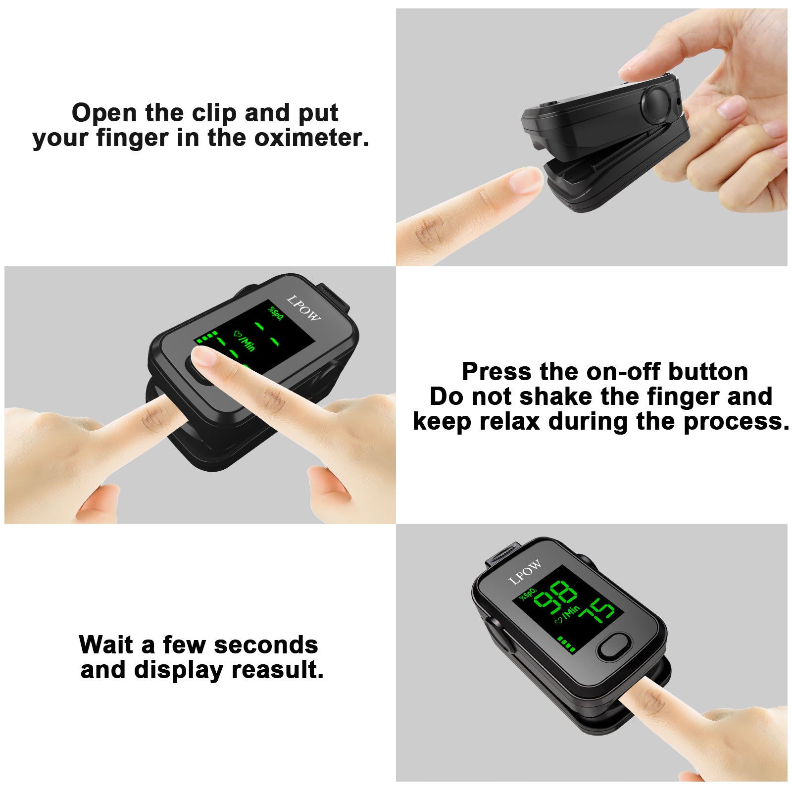 LPOW Fingertip Pulse Oximeter - Accurate Blood Oxygen Saturation (SpO2) & Heart Rate Monitor with Batteries & Lanyard - A310E - Perfect for Home Use, Travel, and Fitness Tracking
