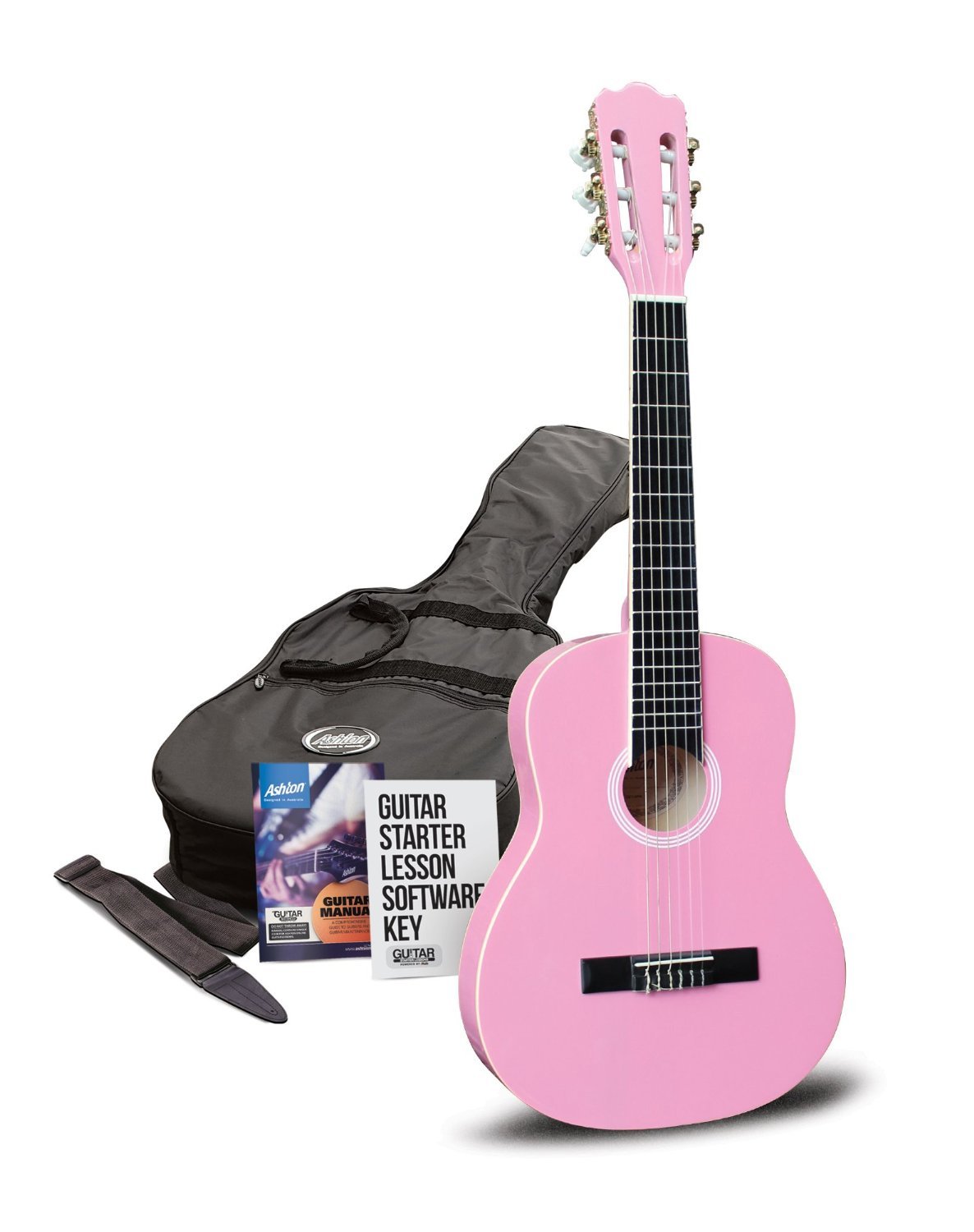 Ashton Full Size Classical Guitar Pack with Case, Strap, Strings & Picks - Pink Acoustic Guitar for Beginners & Adults | Perfect for Home Practice, Performances & Music Lessons