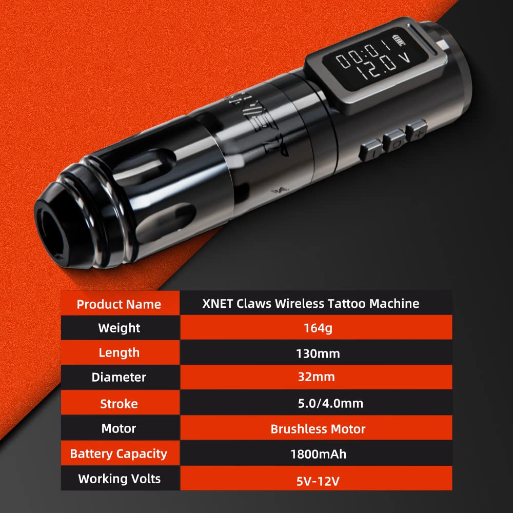 Professional Wireless Tattoo Machine Kit - Brushless Rotary Tattoo Pen Gun with 1800mAh Battery & LCD Display | Portable Cordless Tattoo Equipment for Artists | Perfect for Studio, Home & Travel Tattooing