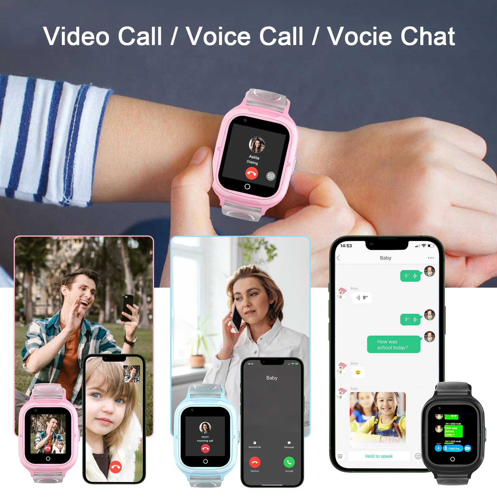 4G Kids Smart Watch for Girls - Unlocked GPS Tracker with Video Calling, Camera, Temperature & Heart Rate Monitor - Global Children's Phone Watch for Safety & Communication - Perfect for School, Outdoor Play & Family Tracking