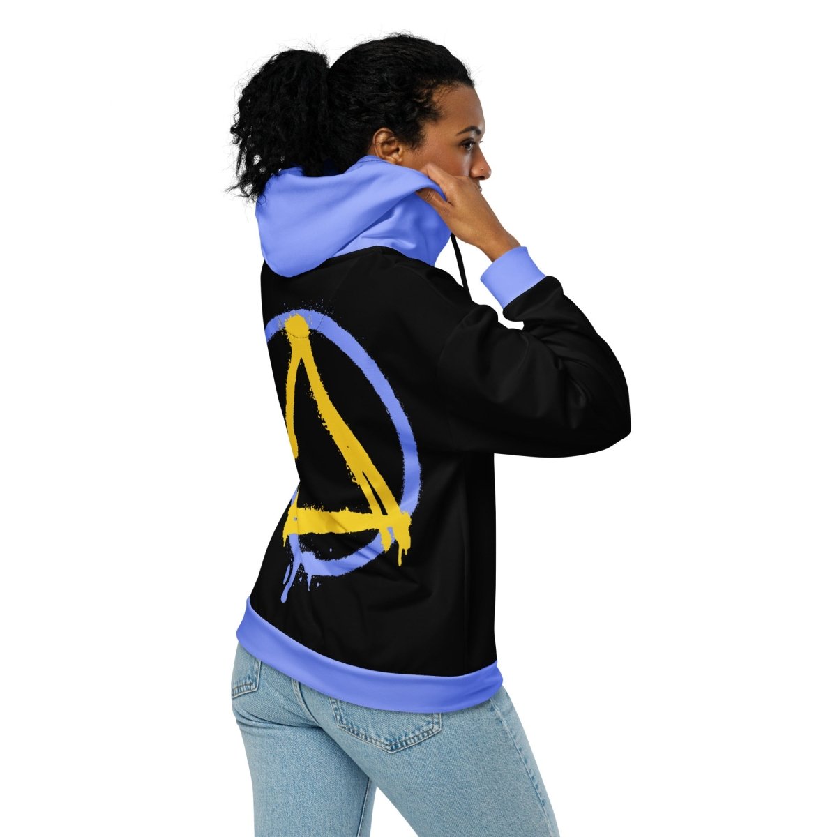 Graffiti Sobriety Symbol & 'Nope' Unisex Zip Hoodie - Yellow & Blue Pullover for Streetwear, Urban Fashion & Casual Outfits