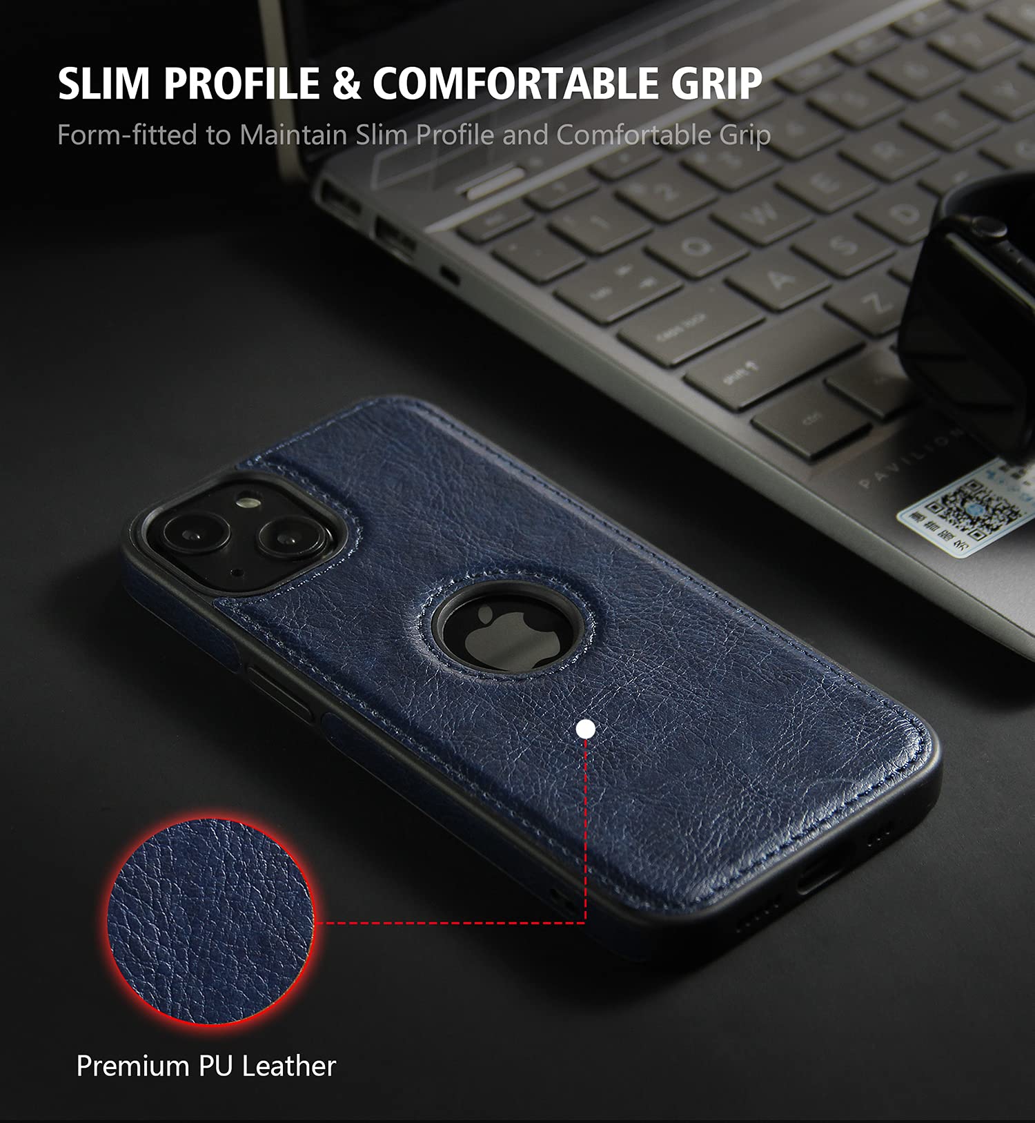 Premium Luxury Leather Phone Case for iPhone 13 Pro Max - Ultra Slim Full Body Protection with Non-Slip Grip | 6.7 Inch (Blue) | Perfect for Business Professionals & Everyday Elegance