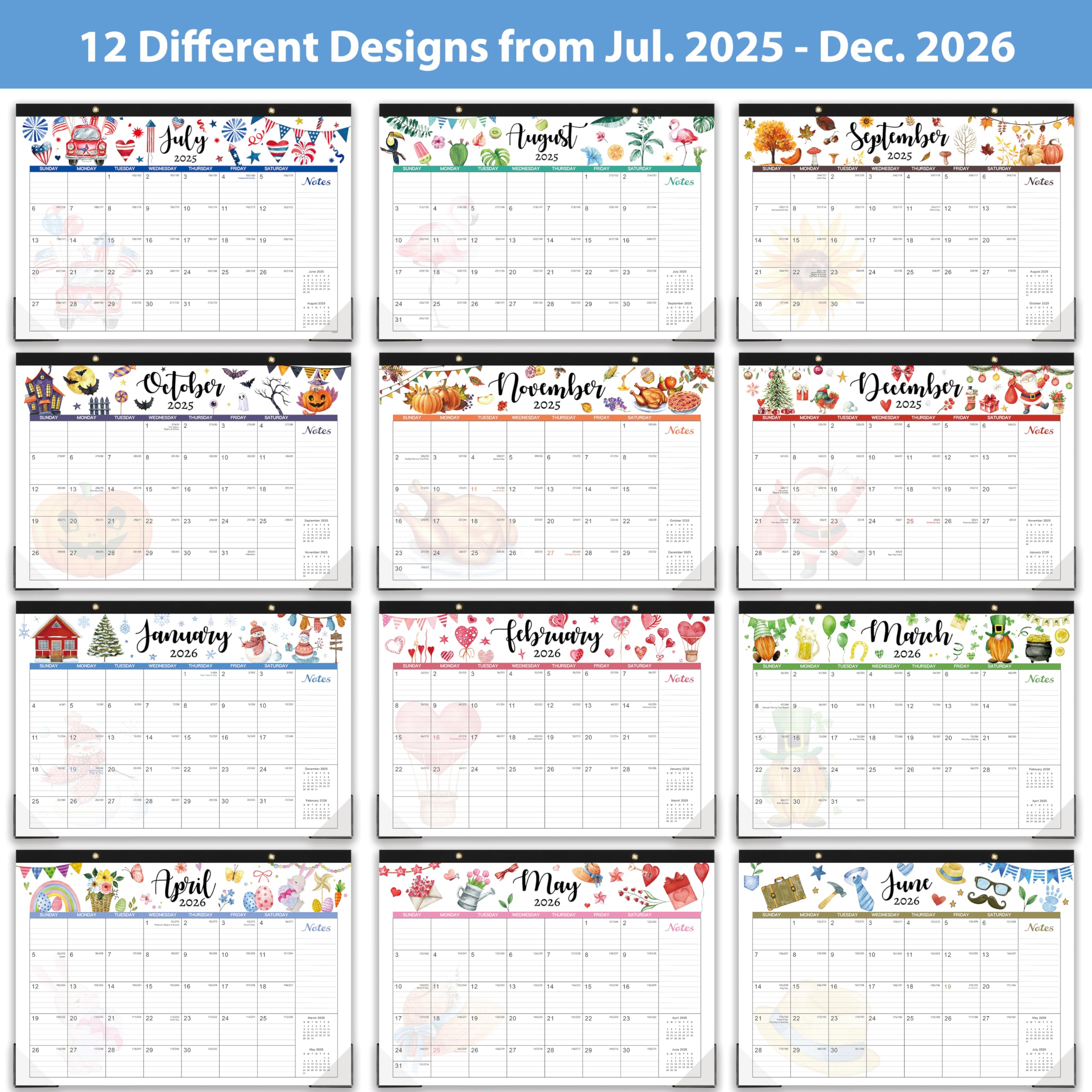 2025-2026 Desk Calendar | 18 Month Planner from July 2025 to December 2026 | 17