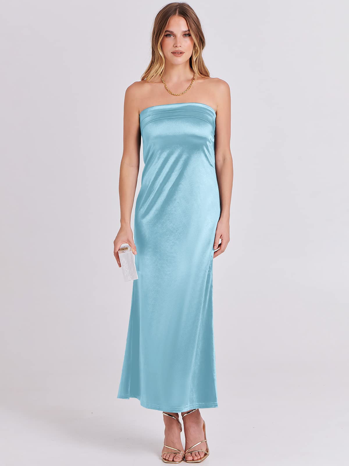 ANRABESS Women's Strapless Satin Maxi Dress - Elegant Backless Bodycon Cocktail Dress for Wedding Guest, Party & Formal Occasions | Summer & Spring 2025 Fashion