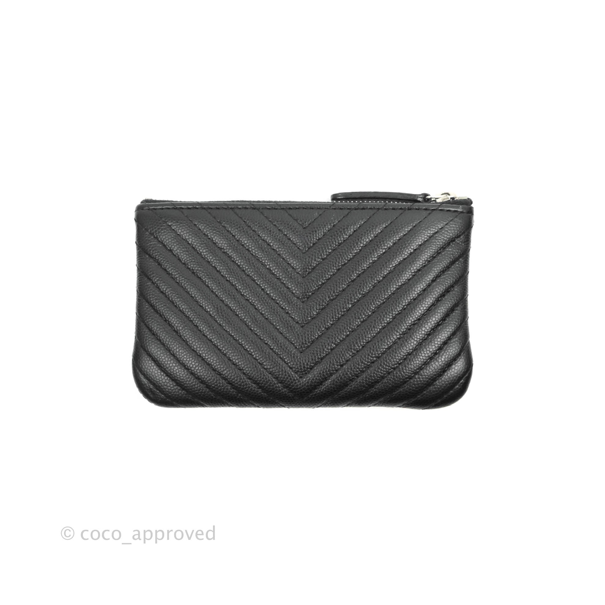 Chanel Chevron Mini O Case Black Caviar Leather with Silver Hardware - Luxury Crossbody Bag for Women, Perfect for Evening Out & Special Occasions