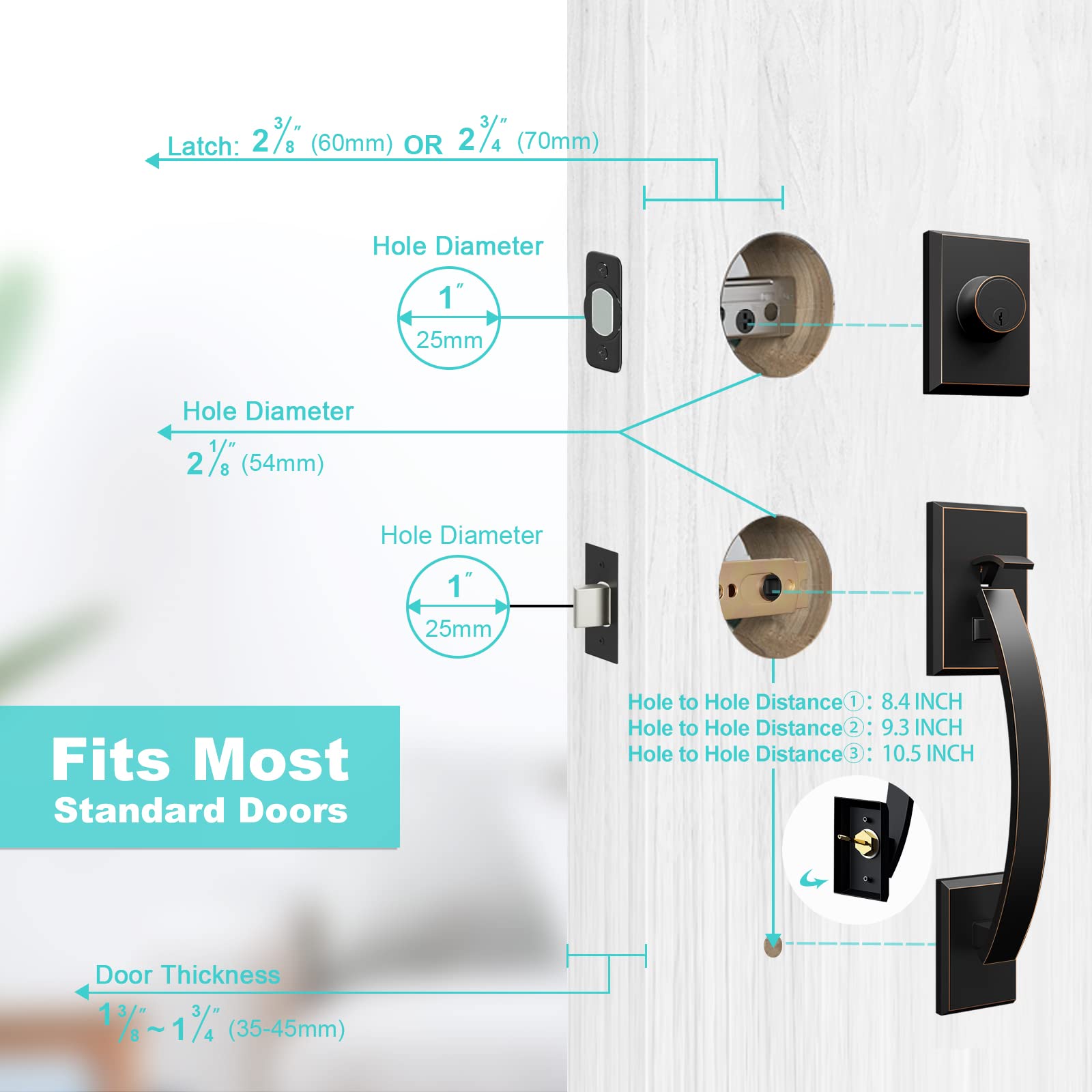 Oil-Rubbed Bronze Double Front Door Handle Set with Lever - Dummy Lock Included for Enhanced Security - Perfect for Front Doors, Office Doors & Commercial Entrances