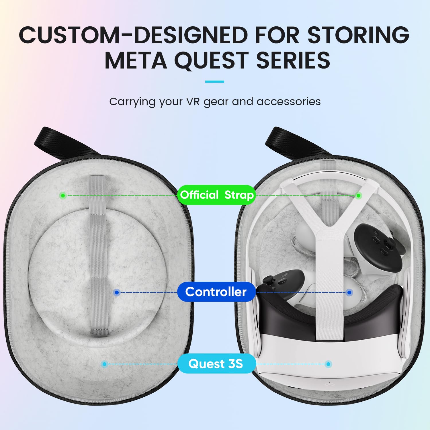 Meta Quest 3S/3/2 Carrying Case - Durable Hard Shell VR Headset Storage with Odor-Free Material | Fits Controllers & Accessories | Perfect for Travel, Home Storage & VR Gaming Protection