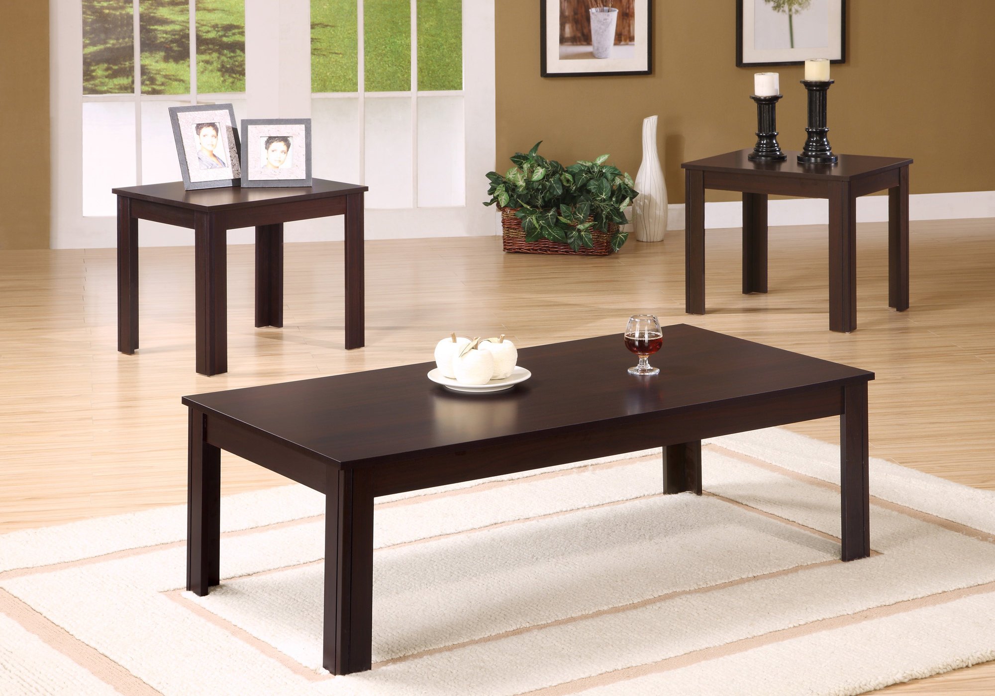 Monarch Specialties 3-Piece Cappuccino Finish Dining Table Set - Perfect for Small Spaces, Apartments & Breakfast Nooks