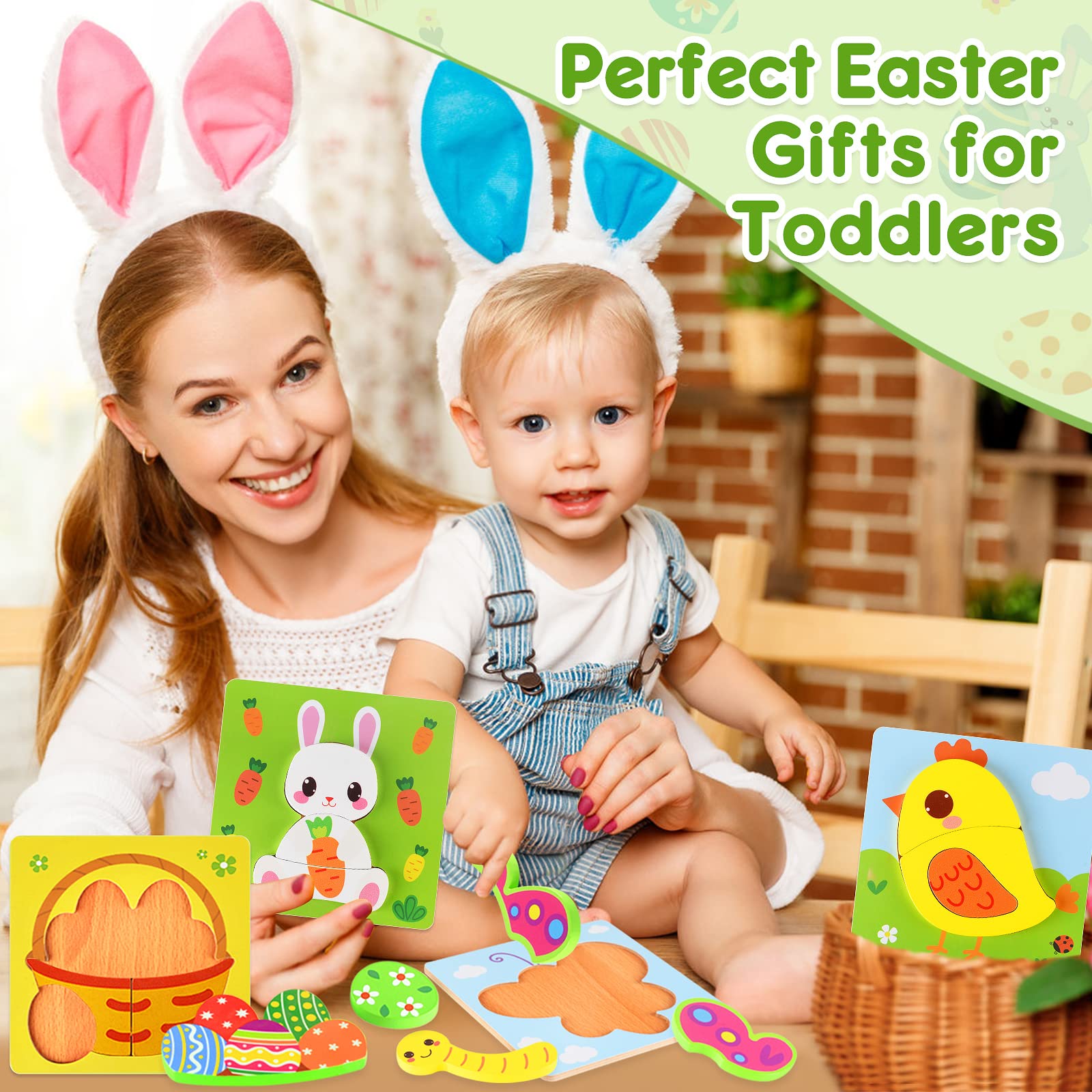 4 Pack Wooden Animal Puzzles for Toddlers - Montessori Learning Toys for 1 2 3 Year Old Boys & Girls - Easter Basket Stuffers & Educational Gifts for Babies - Perfect for Early Childhood Development & Holiday Gift Giving