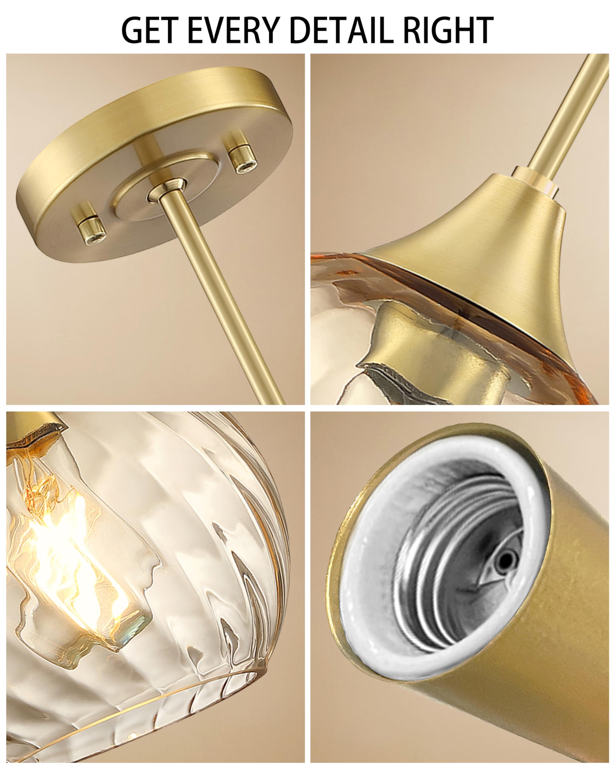 3 Pack Brushed Bronze Hanging Pendant Lights - 6.3