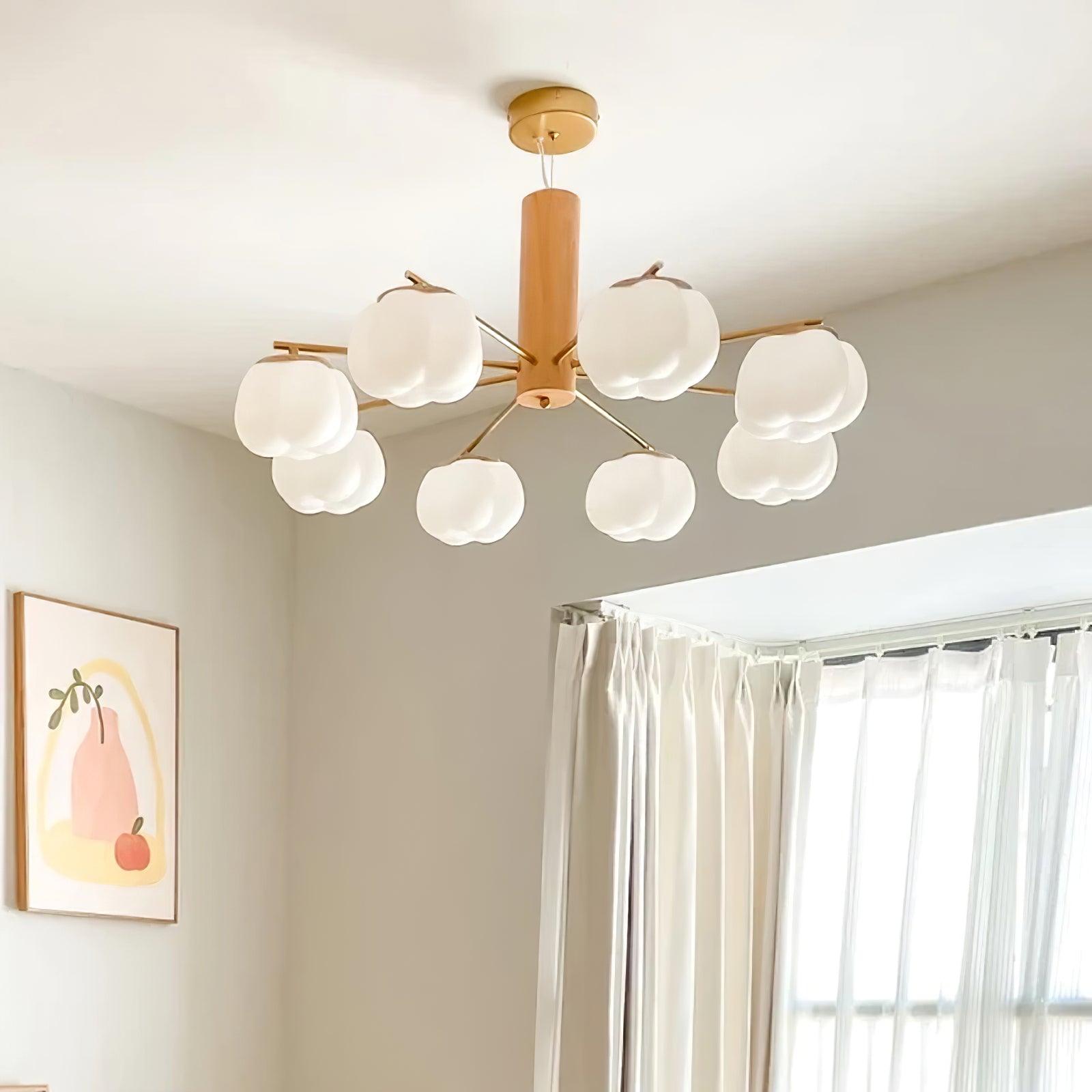 Handmade Cotton Ball Chandelier - Elegant Boho Home Decor for Bedroom, Nursery & Wedding | Soft Lighting Fixture with Natural Cotton Accents