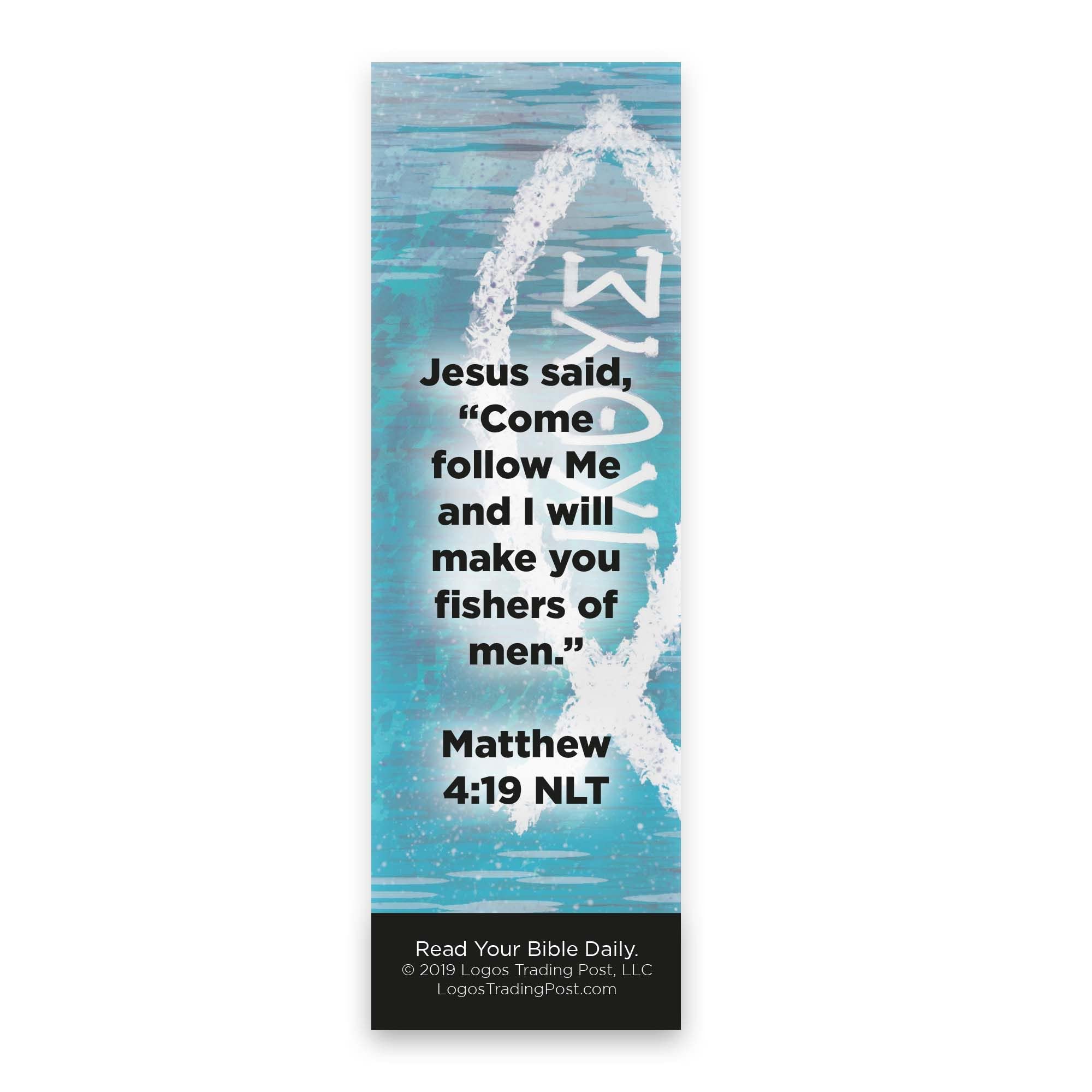 Bulk Pack of 25 Ichthus Jesus Fish Christian Bookmarks for Kids - Matthew 4:19 Bible Verse, Sunday School Prizes & Scripture Gifts for Children & Youth - Perfect for Bible Study, Church Events & Religious Education