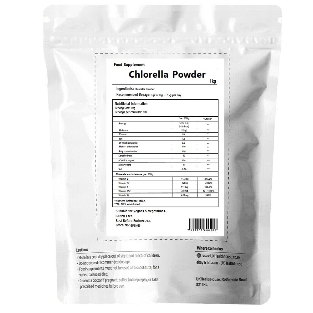 Premium Organic Chlorella Powder - 1kg | Rich in Vitamins, Protein & Chlorophyll | Superfood with Amino Acids, Minerals & Fiber | Detox & Immune Support | Perfect for Smoothies, Juices & Wellness Shots
