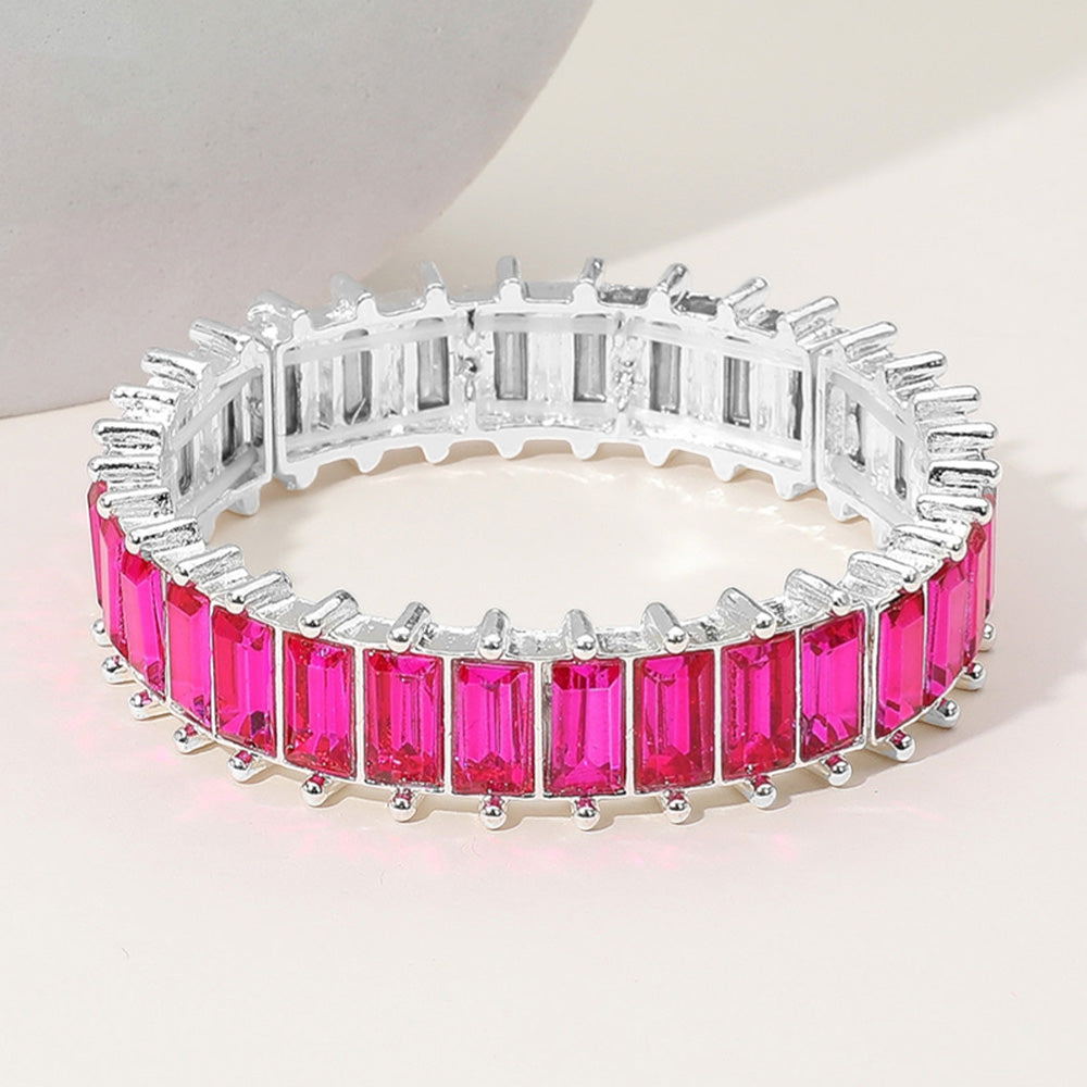 Fuchsia Baguette Stone Stretch Pageant Bracelet for Women - Elegant Evening Jewelry for Prom, Wedding & Special Occasions | 652371