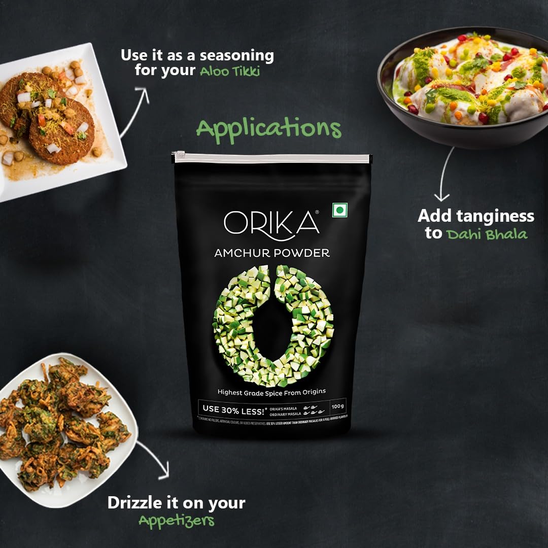 Orika Amchur Powder 100g - Premium Dried Mango Powder for Cooking, Chutneys & Marinades - Vegan, Gluten-Free & Natural Flavor Enhancer - Perfect for Indian, Pakistani & Middle Eastern Cuisine