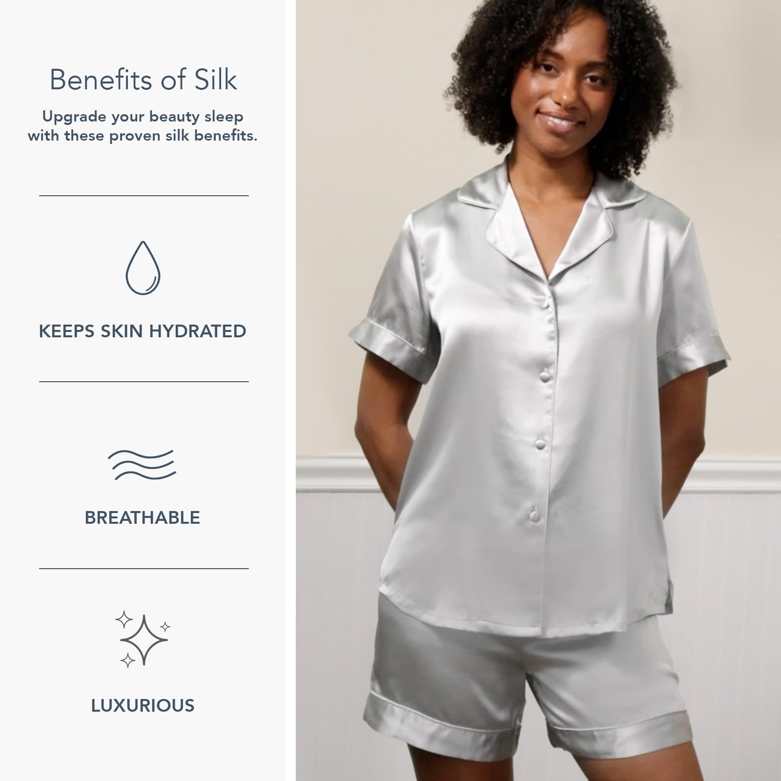 Fishers Finery Women's 100% Mulberry Silk Short Pajama Set - Soft & Breathable Short Sleeve Sleepwear for Summer Nights & Lounge Wear