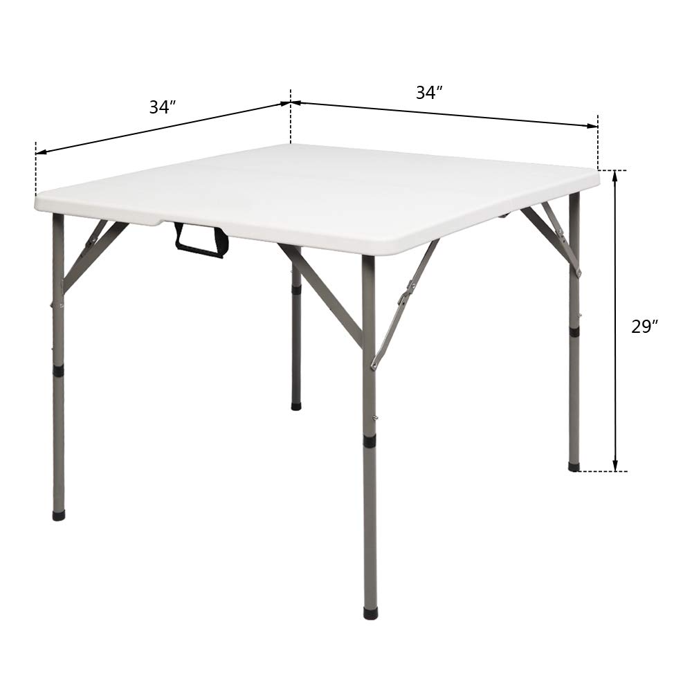 Flandre 34 Inch Foldable Square Table - Lightweight Portable Plastic Folding Table for Kitchen, Outdoor, Party, Wedding & Events - White Granite Finish - Perfect for Small Spaces, Picnics & Entertaining Guests