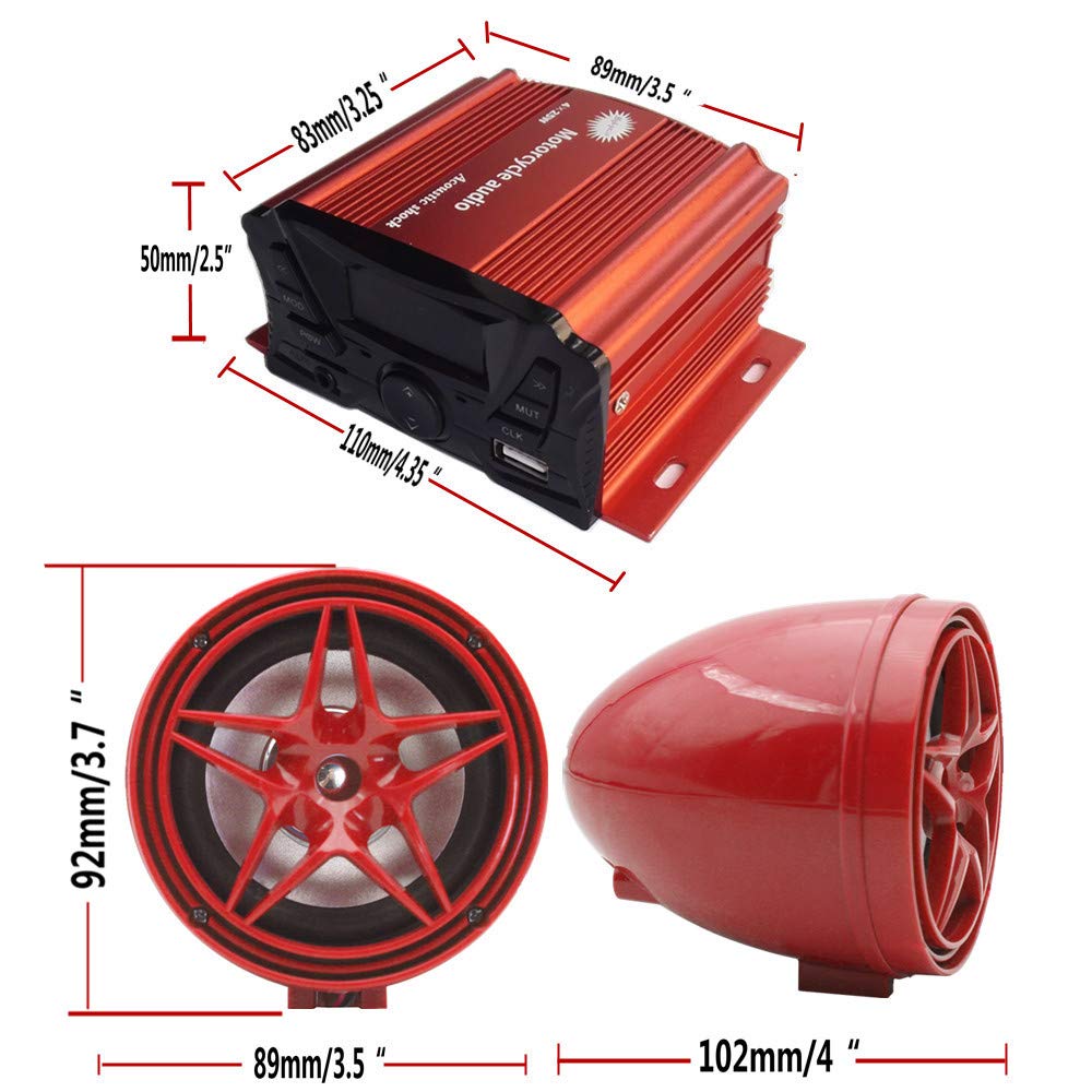 12V Waterproof 4-Channel Bluetooth Amplifier for Motorcycle UTV ATV - 3 Inch Stereo Sound System with FM USB & Hands-Free Speakers - Perfect for Off-Road Adventures & Outdoor Audio