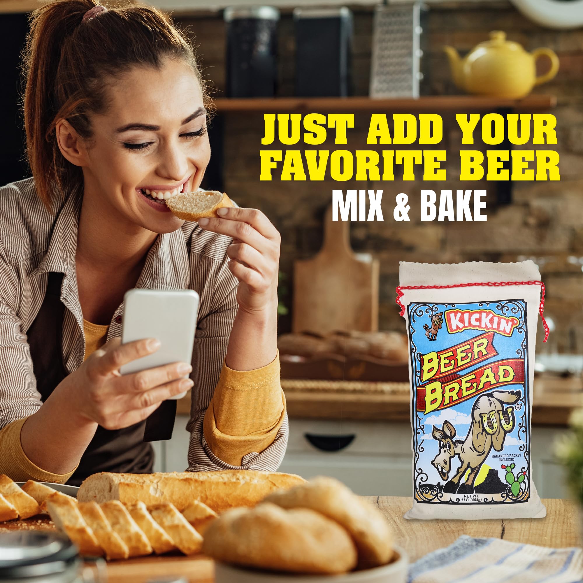 ASS KICKIN’ Beer Bread Mix - Premium Gourmet Baking Mix with Habanero Pack - 16oz Artisan Bread Kit - Perfect for Spicy Food Lovers & Unique Gifts - Great for Parties, Game Nights & Holiday Gatherings