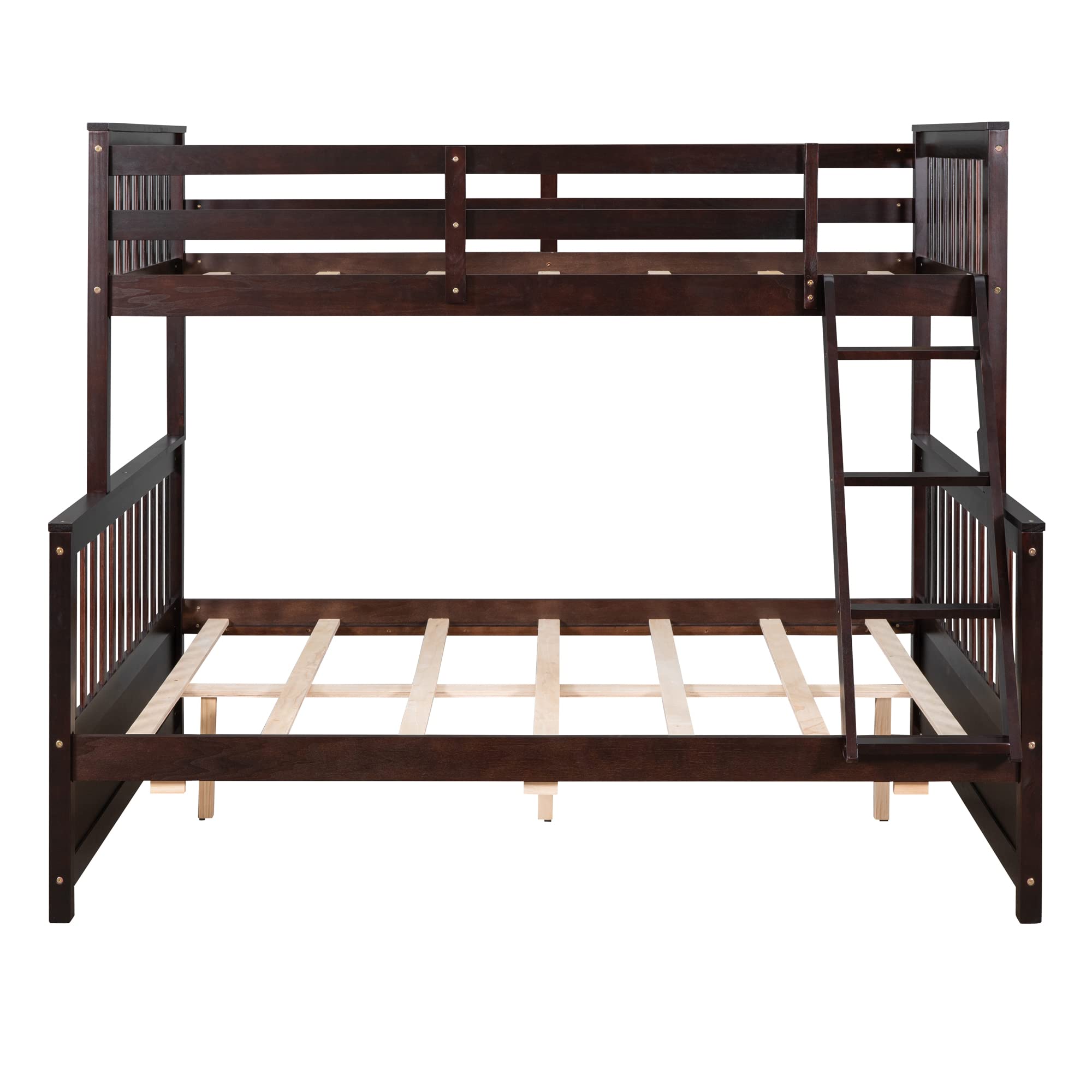 P PURLOVE Twin Over Full Bunk Bed with 2 Storage Drawers - Sturdy Wood Bunk Bed Frame with Ladders, No Box Spring Required, Espresso Finish - Perfect for Kids' Bedroom, Guest Room & Space-Saving Solutions