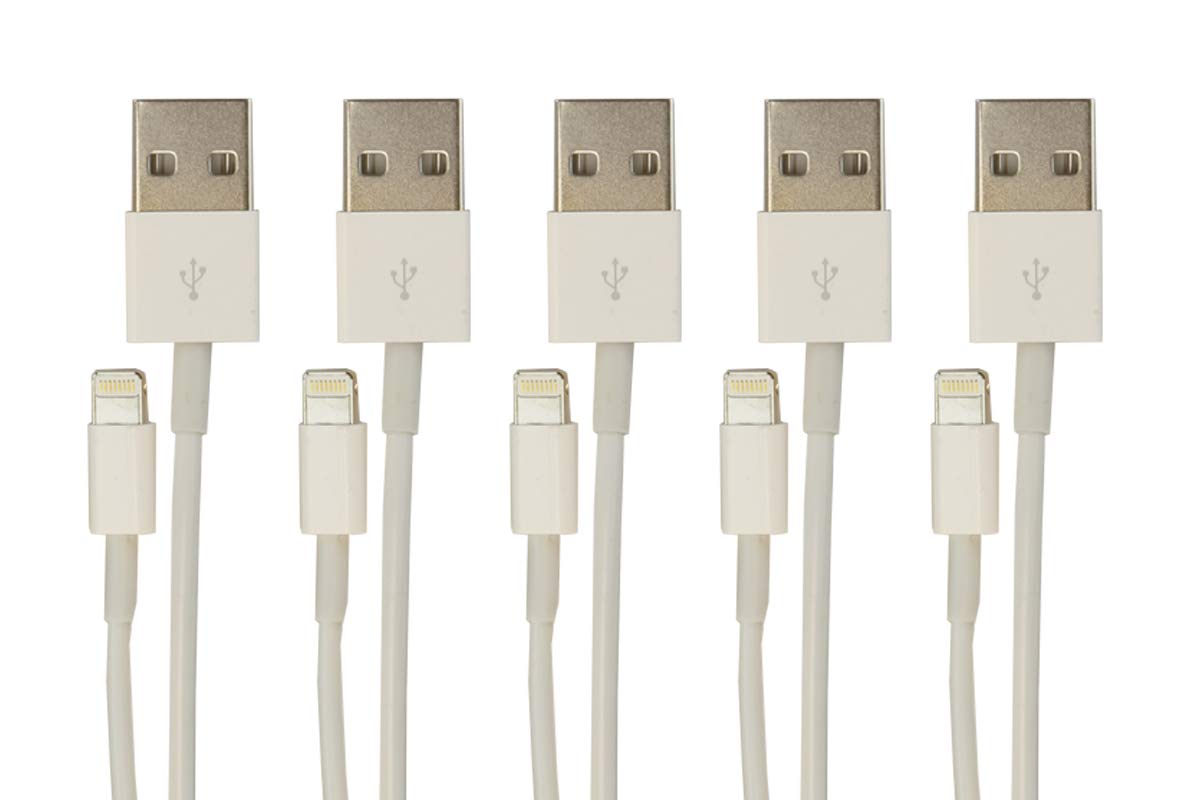 VisionTek Lightning to USB Cable 1 Meter (5 Pack) - Fast Charging & Data Sync for iPhone, iPad - White - Perfect for Home, Office & Travel