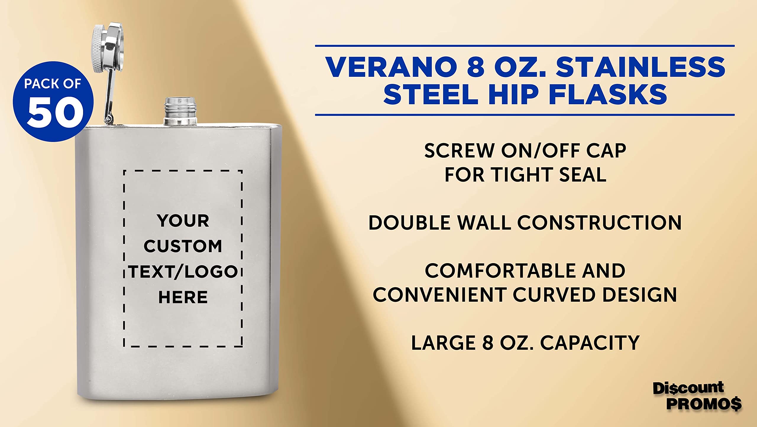Custom Engraved Stainless Steel Hip Flasks 8oz (50 Pack) - Bulk Personalized Wedding Party Gifts, Groomsmen Presents, Camping & Outdoor Accessories - Silver Finish for Elegant Events & Adventure Trips