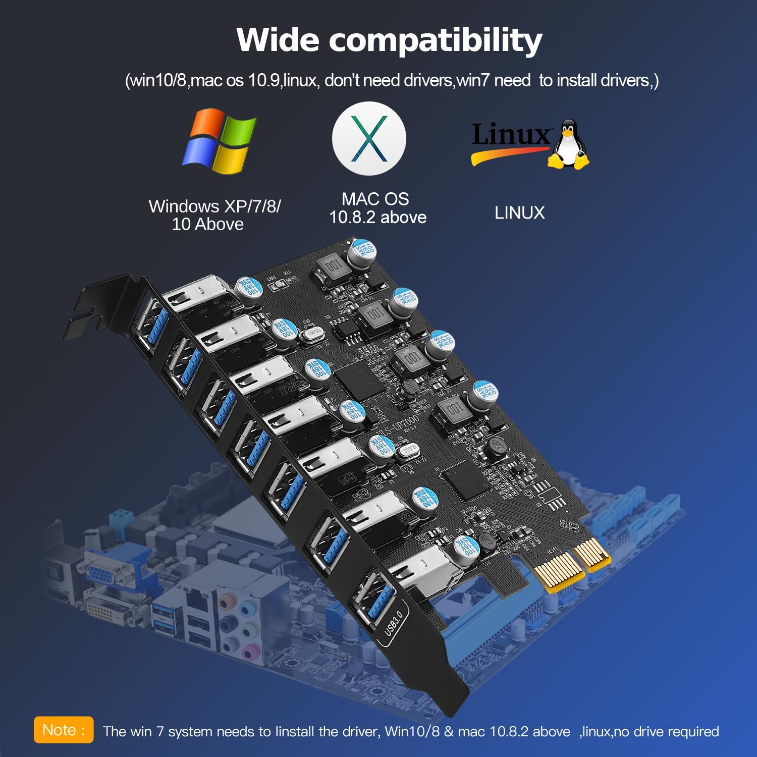 FARBOKO PCIe USB 3.0 Hub Card - 7-Port for PC & Mac - Desktop Expansion