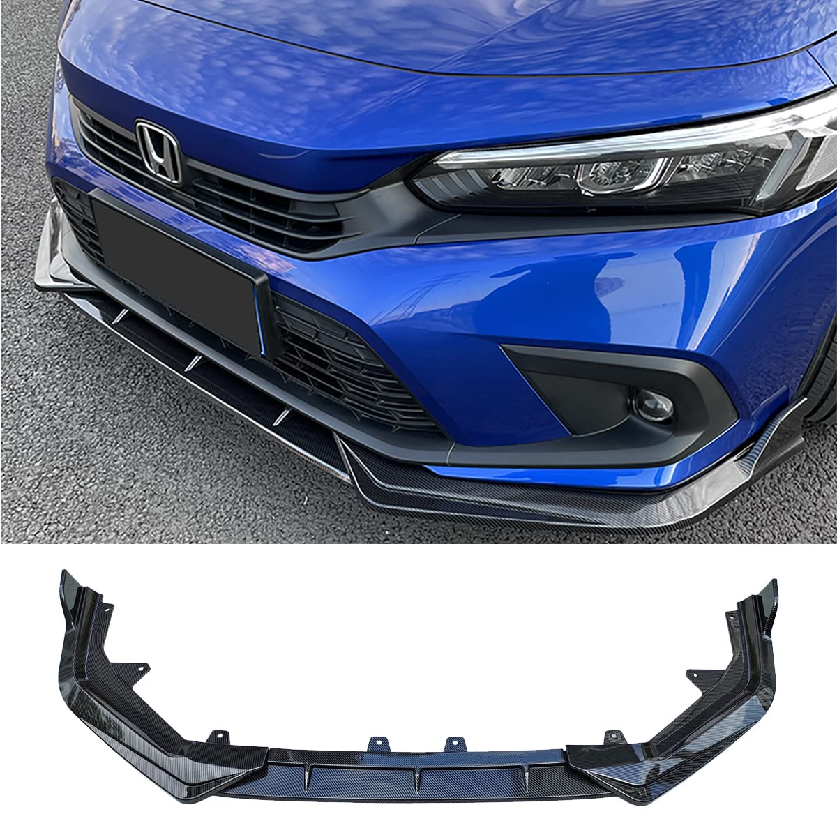 Carbon Fiber Style Front Lip Spoiler for 2022-2023 11th Gen Honda Civic Sedan - ABS Plastic Front Bumper Chin Splitter Body Kit - Enhances Aerodynamics & Sporty Look for Street Racing & Car Shows