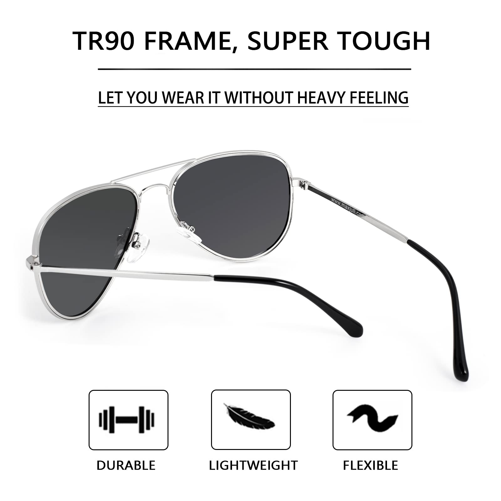 MAXJULI Polarized Aviator Sunglasses for Men & Women - UV Protection, Large Frame for Big Heads (Model 8123) - Perfect for Driving, Outdoor Sports & Beach Vacations