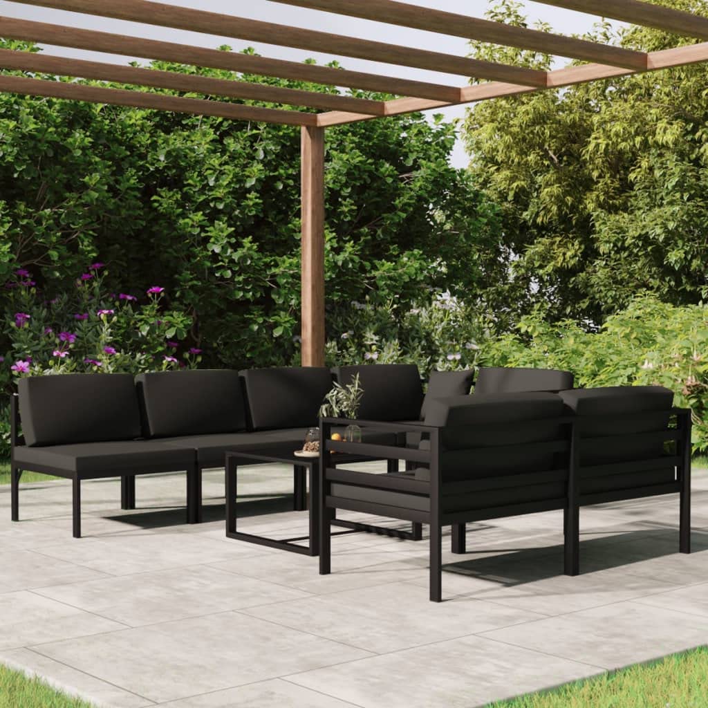 vidaXL 8-Piece Aluminum Patio Lounge Set with Cushions - Anthracite Grey Weather-Resistant Outdoor Furniture - Modular Sectional Sofa for Backyard, Poolside & Garden Relaxation