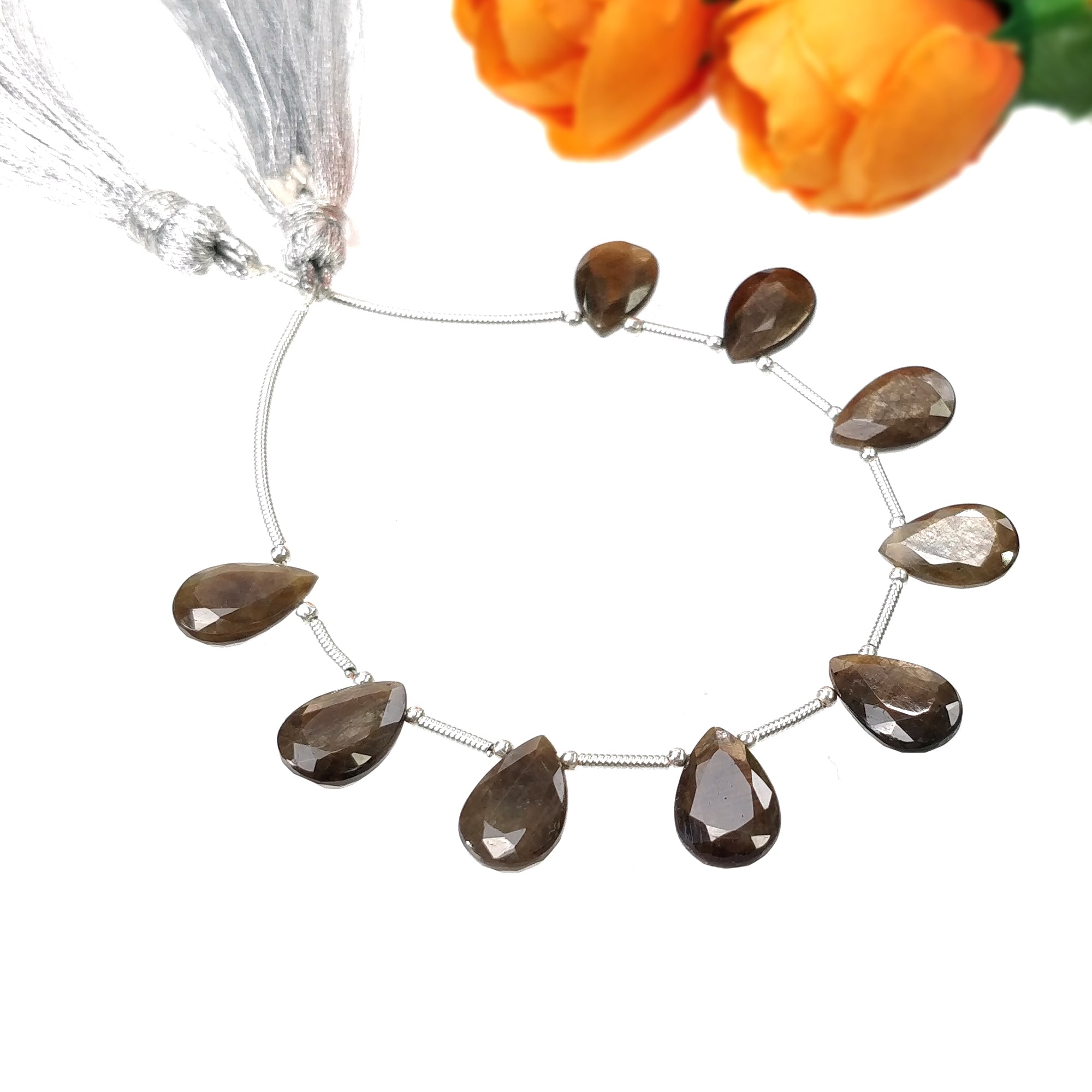 Natural Unheated Golden Brown Chocolate Sapphire Gemstone Loose Beads - 38.30cts Pear Shape Faceted Beads (12x8mm) for Jewelry Making, DIY Crafts & Beading Projects