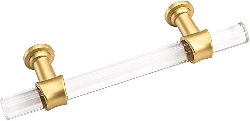 Homdiy 3-Inch Brass Cabinet Pulls with Acrylic Inserts - 30 Pack Gold Kitchen Cabinet Handles & Drawer Pulls (MO9165GD76) - Perfect for Cabinets, Dressers, and Furniture Upgrades