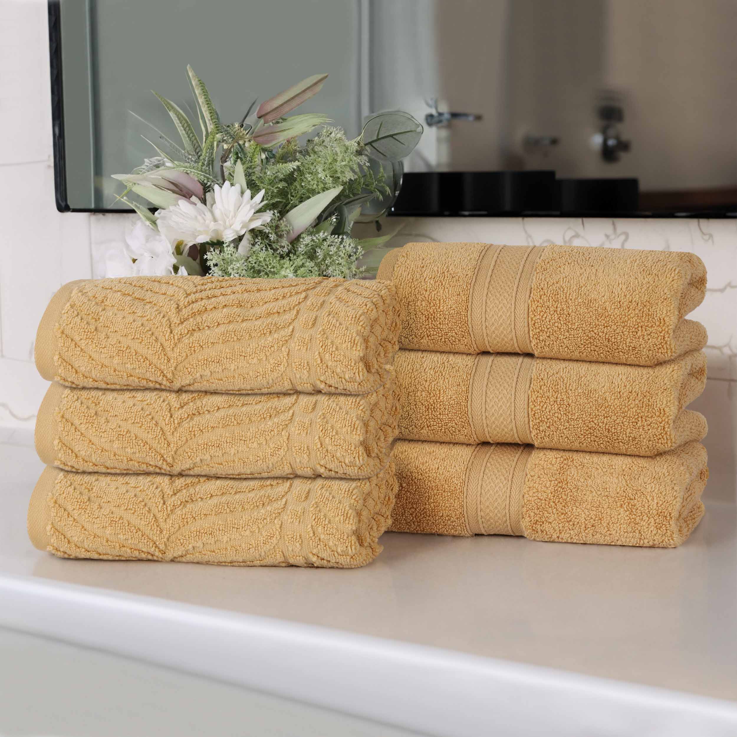 Premium 100% Zero Twist Cotton Hand Towels - Set of 6 | Soft & Absorbent Solid & Jacquard Chevron Design | Perfect for Bathroom, Kitchen & Guest Use
