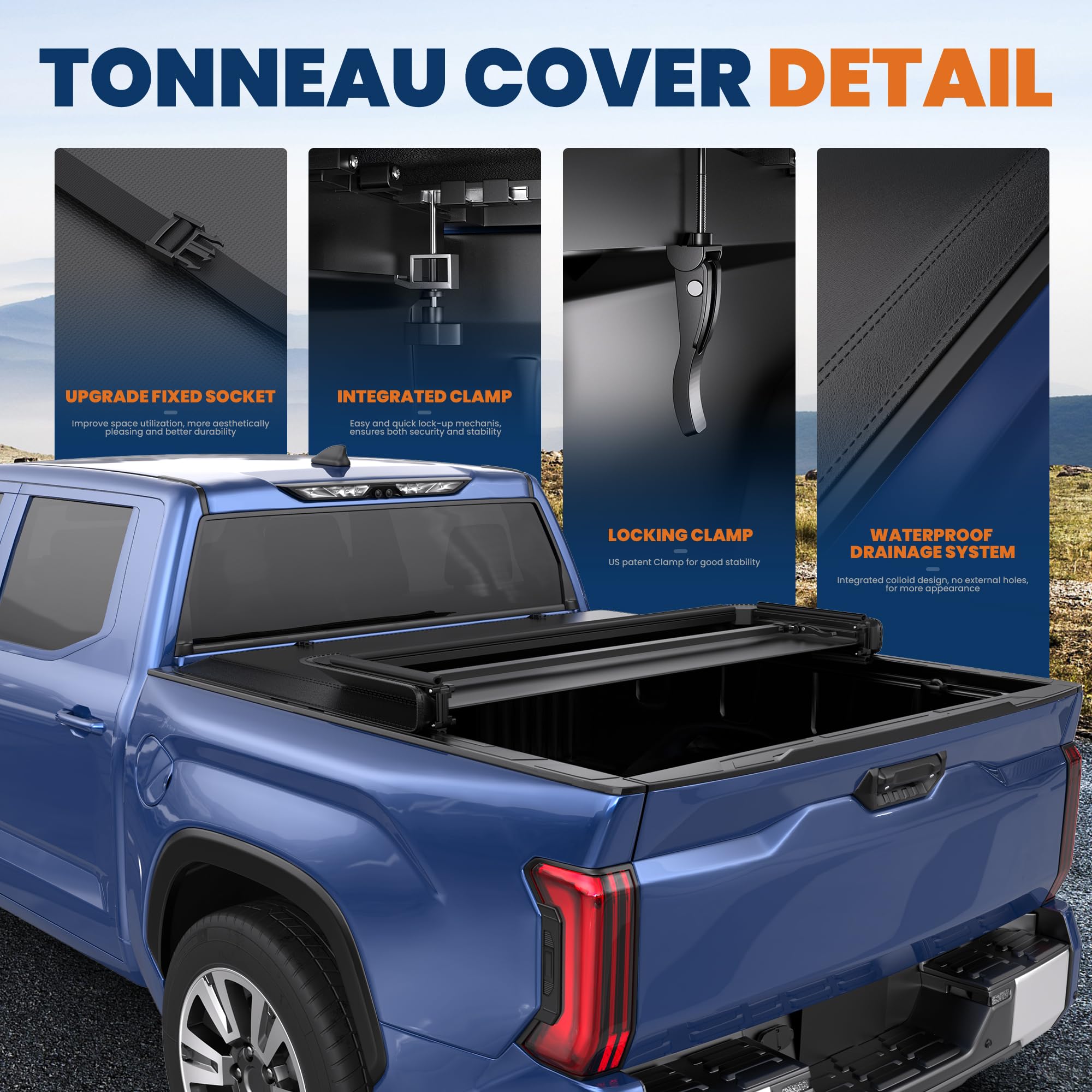 Soft Tri-Fold Tonneau Cover for 2016-2023 Toyota Tacoma 6ft Bed | Waterproof Truck Bed Cover with Utility Track System | Perfect for Camping, Hauling & Outdoor Adventures