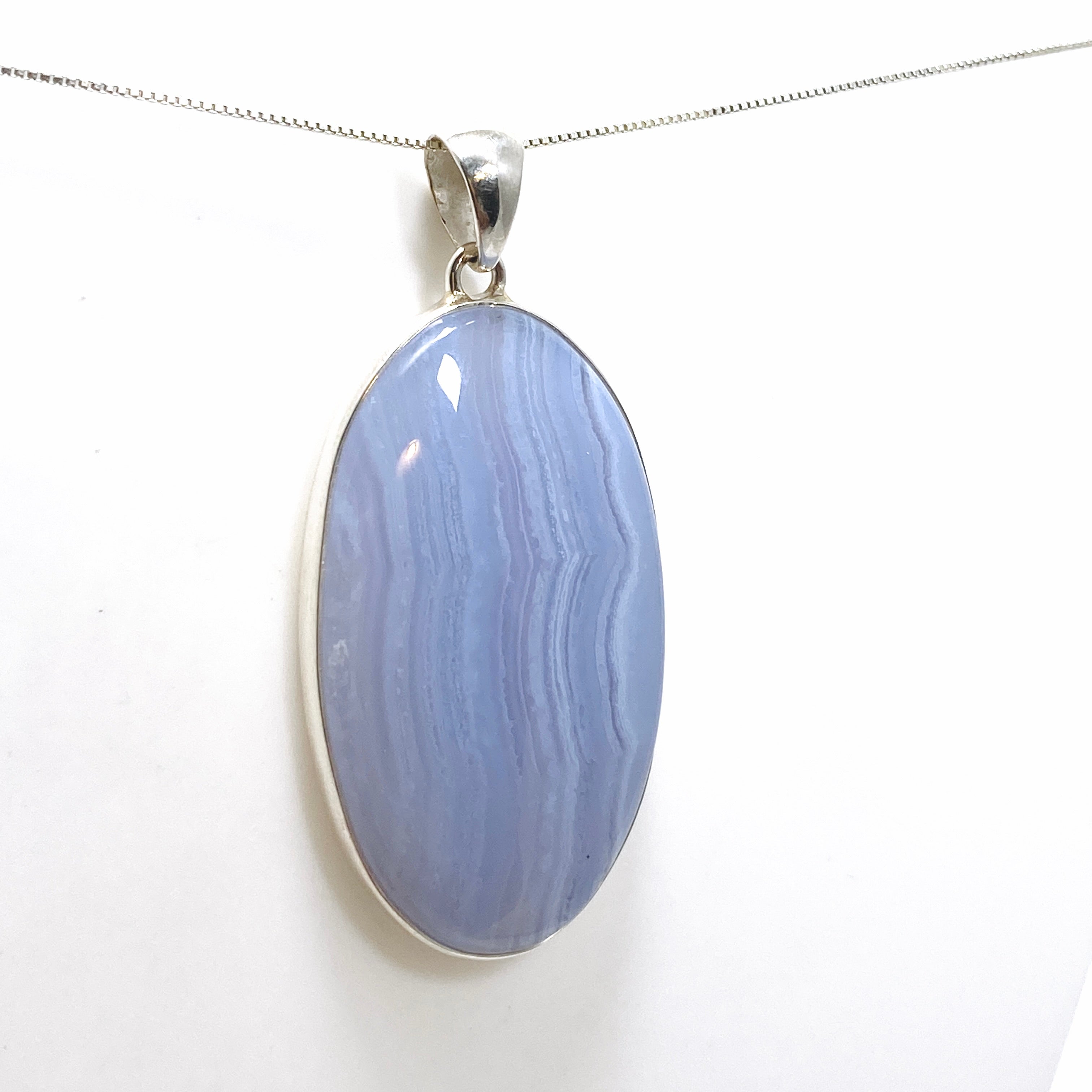 Blue Lace Agate Oval Cabochon Pendant KPGJ4825 - Natural Stone Jewelry for Women, Healing Crystal Necklace - Perfect for Meditation, Yoga & Spiritual Gifts