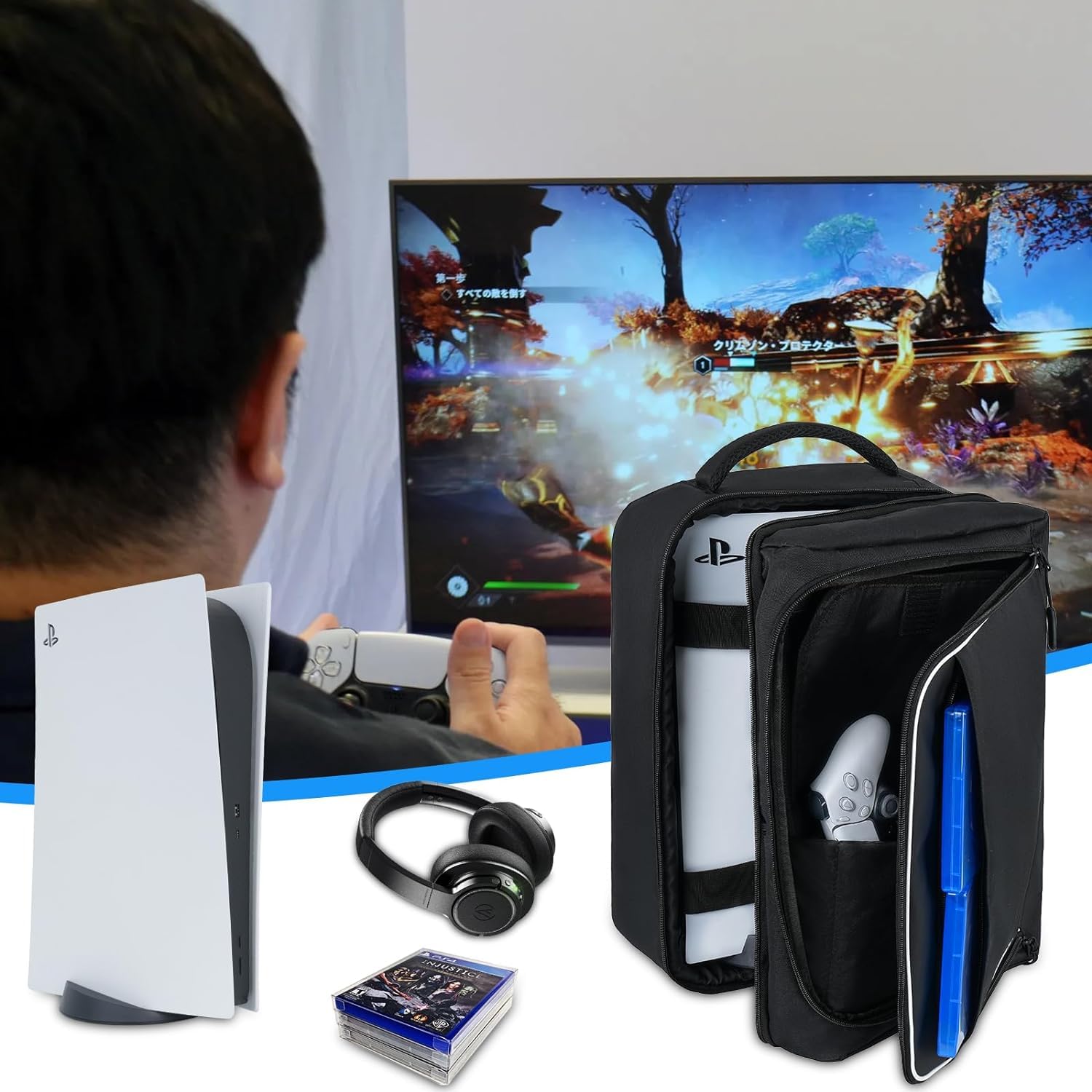 PS5 Travel Backpack - Waterproof & Shockproof Carrying Case for PlayStation 5 Console, Controllers, 15.6
