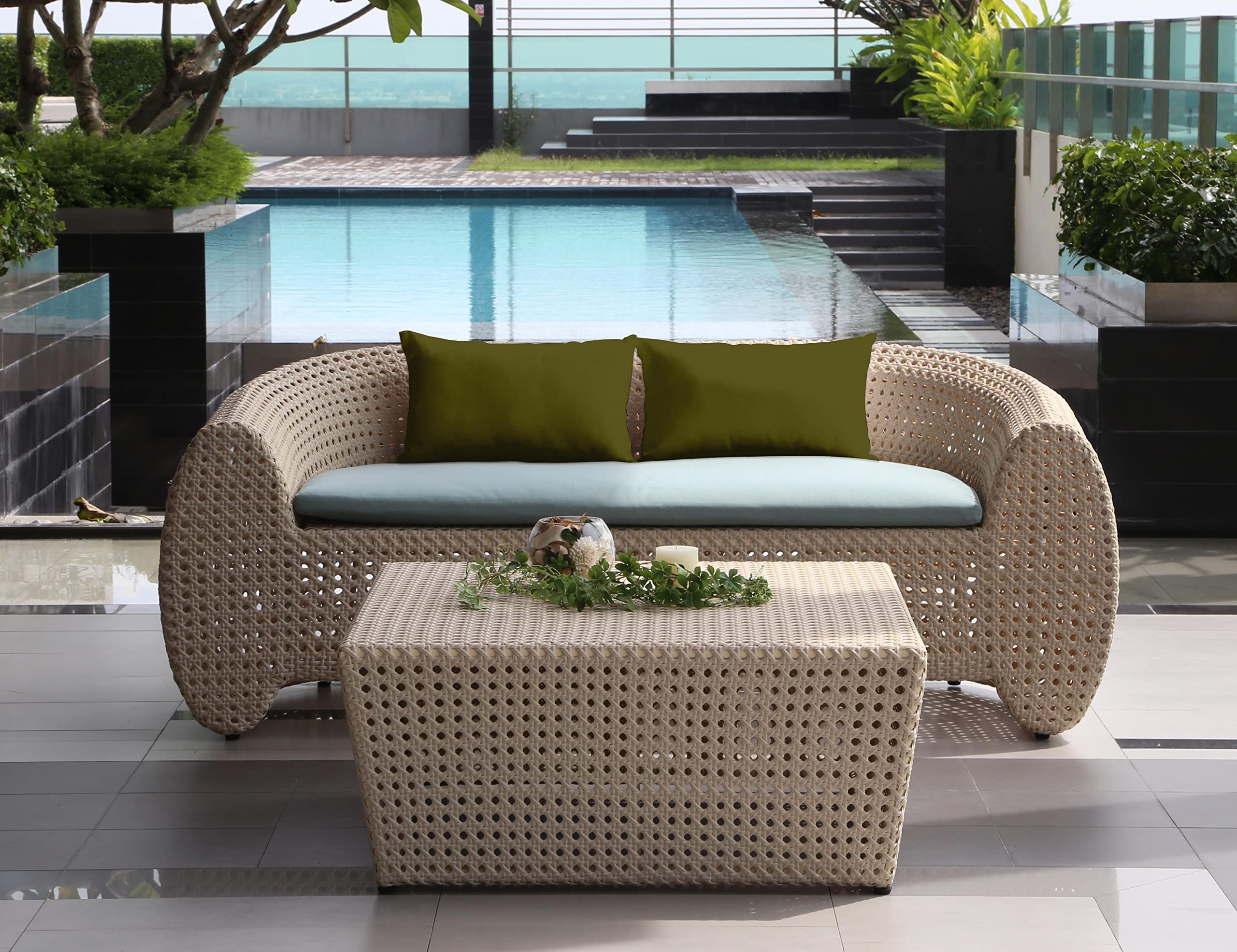 Waterproof Indoor Outdoor Lumbar Pillow Set of 2 - All-Weather Polyester Decorative Throw Pillows for Patio Furniture (Olive Green) - Perfect for Sofa, Garden, Deck & Poolside Relaxation