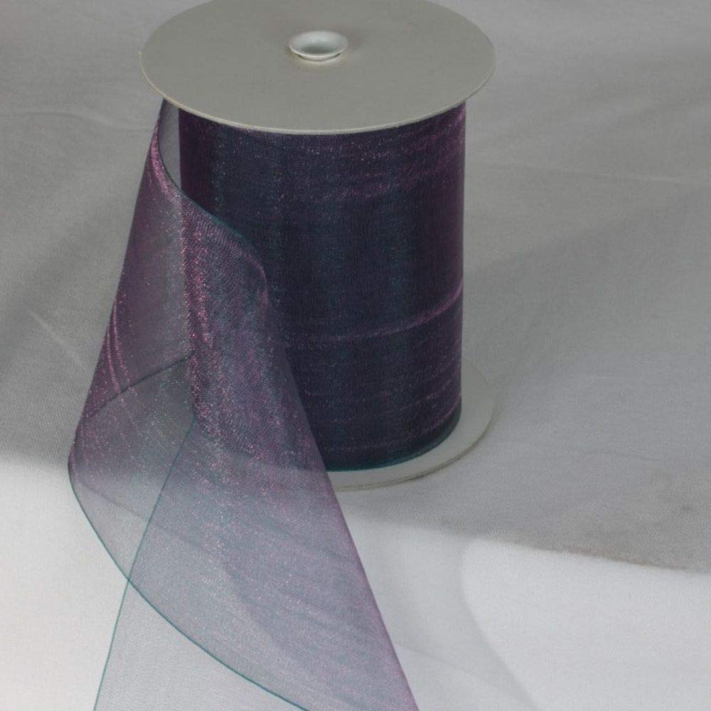 Blue and Purple Shimmering Crystal Organdy Wired Craft Ribbon - 4 Inch x 27 Yards for Gift Wrapping, DIY Decorations, Wedding Bouquets & Party Favors