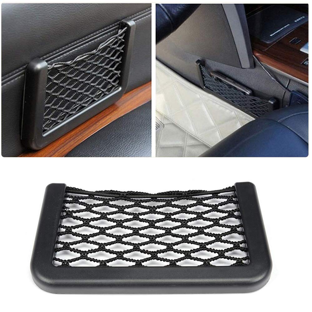 Universal Car Seat Organizer - Elastic Mesh Storage Net Bag with Pockets for Trunk, Back & Side - Holds GPS, Phone Charger, Cigarettes & Accessories - Perfect for Road Trips & Daily Commutes