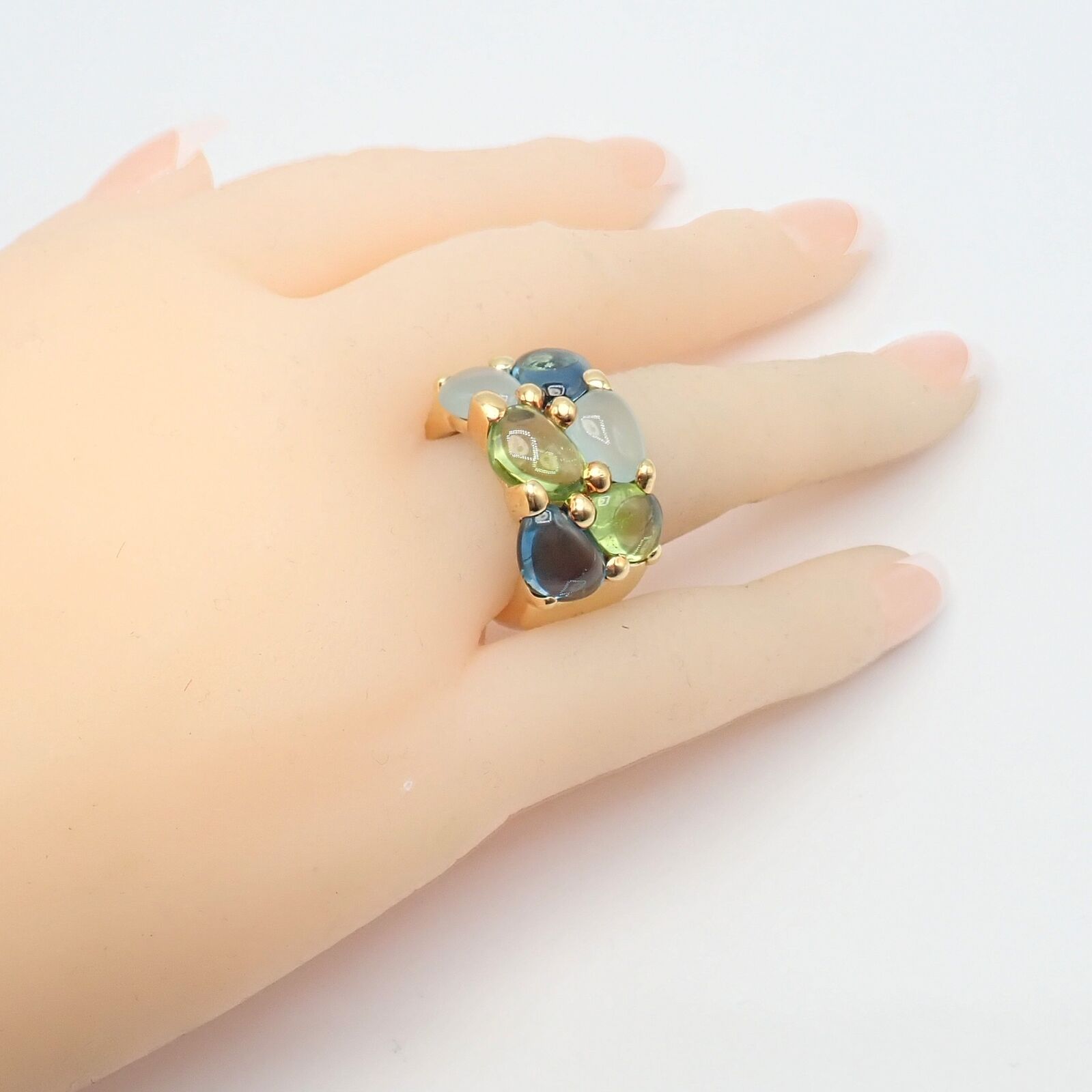 Authentic Pomellato 18K Yellow Gold Sassi Large Peridot Topaz Aqua Ring Size 6 - Elegant Jewelry for Weddings, Parties & Special Occasions
