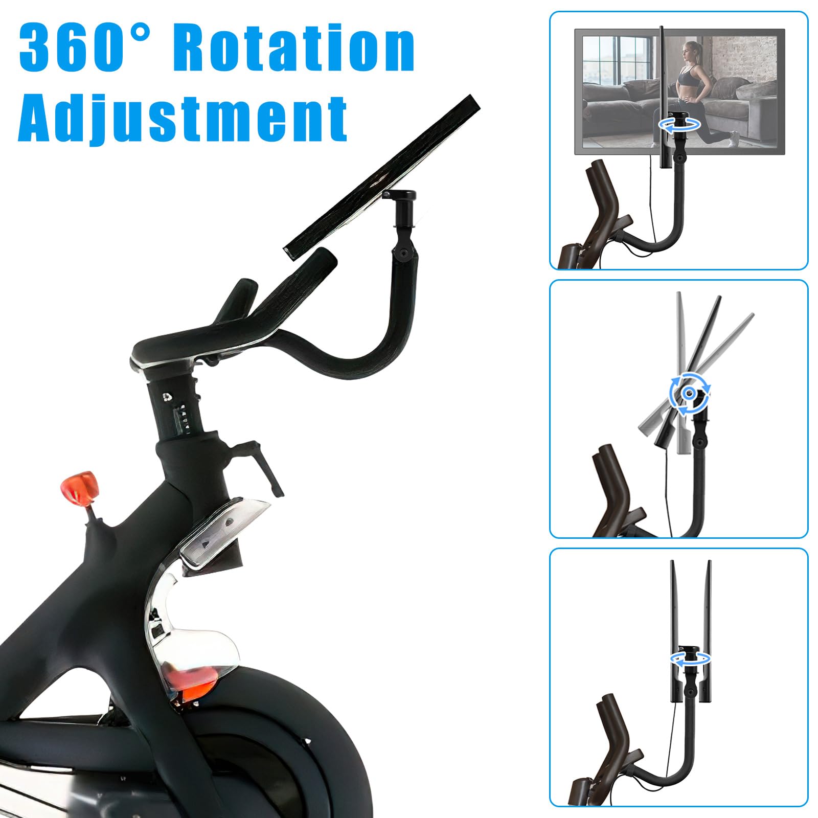 360 Degree Swivel Mount for Peloton Bike & Exercise Bikes - Adjustable Monitor Stand with Stainless Steel Arm & Included Wrenches - Easy Installation for Home Gym Workouts & Cycling Training