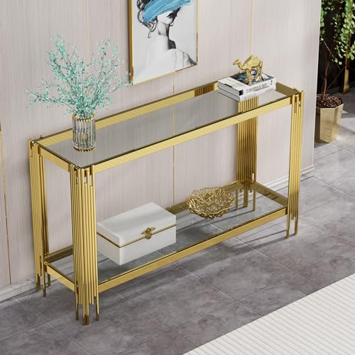 Gold Console Table (Clear Glass Top)