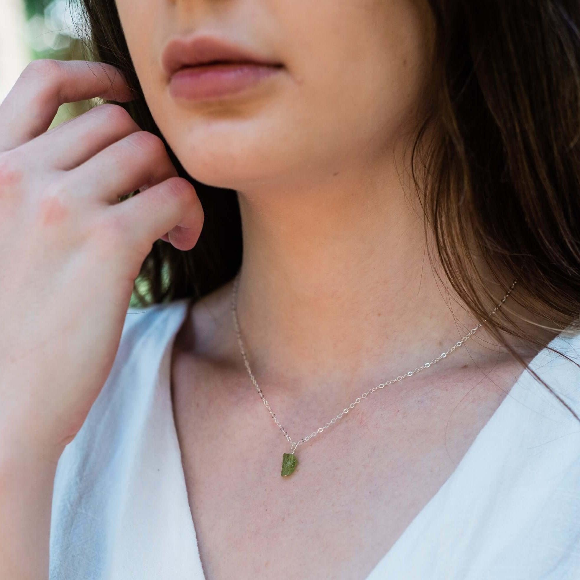Tiny Raw Peridot Pendant Necklace - Natural Green Gemstone Jewelry for Women | Perfect for Boho Style, Everyday Wear & Gift Giving
