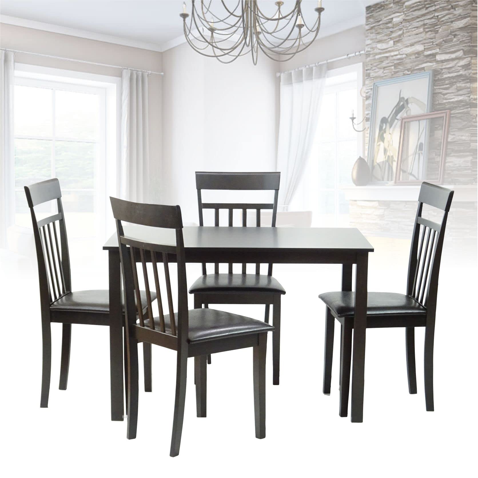 Modern Espresso Finish Rectangular Wooden Dining Table - Contemporary Kitchen Table for Small Spaces, Breakfast Nook & Family Gatherings