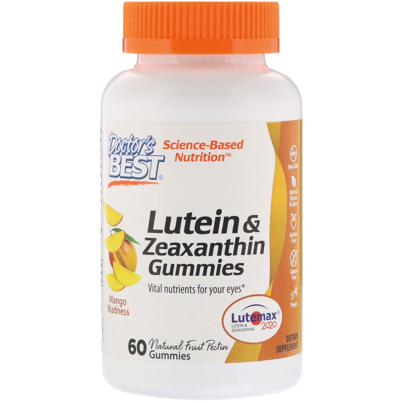 Doctor's Best Lutein & Zeaxanthin Gummies with Mango Flavor - 60 Count | Eye Health Supplement for Vision Support & Blue Light Protection | Perfect for Gamers, Office Workers & Digital Device Users