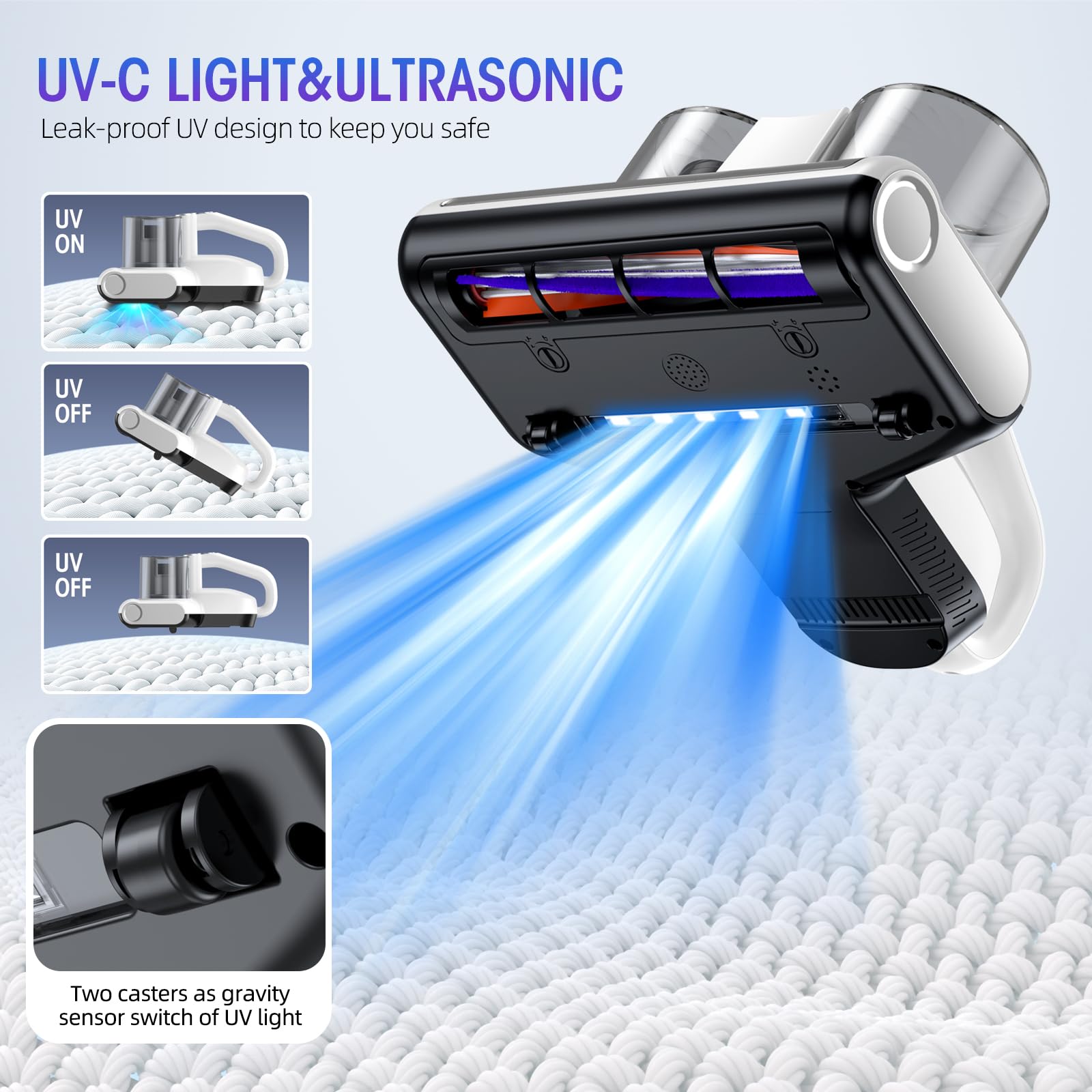 **Powerful 500W Bed Vacuum Cleaner with 16Kpa Suction, HEPA Filter, 253.7nm UV-C Light & 30000 RPM Brushroll - Heating & Ultrasonic Quintuple Tech for Deep Cleaning Mattresses, Carpets & Upholstery - Ideal for Allergy Relief & Pet Hair Removal**