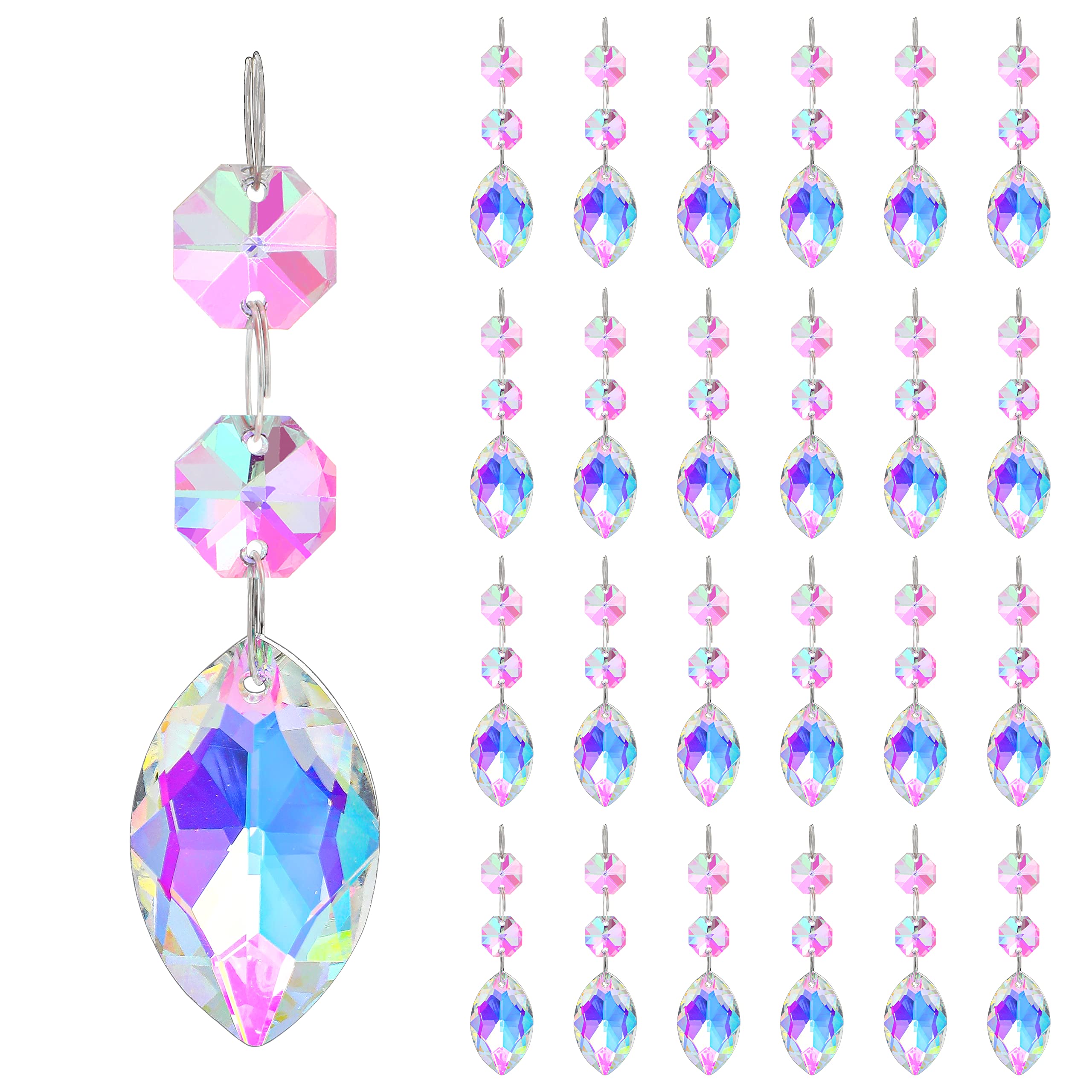 KANPURA 25pcs 38mm Suncatcher with Crystals Horse Eyes Chandelier Prism Replacement Pendant, Hanging Crystals with Glass Octagon Beads Chain for Wedding, Window, Home, Garden, and Party Decor (AB)