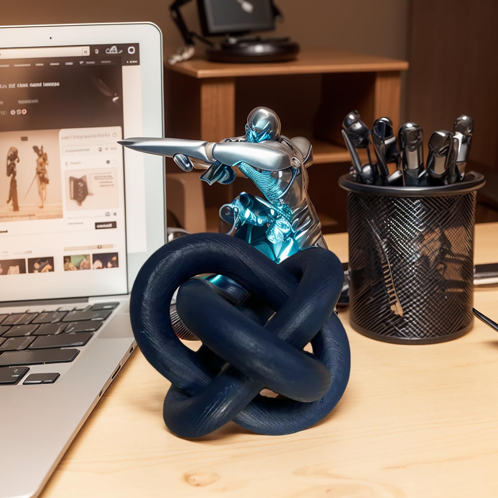 Hand-Carved Wood Knot Link Chain Decor - Rustic Boho Farmhouse Coffee Table & Shelf Decorative Object for Living Room, Bedroom & Office Spaces (Blue) - Perfect for Home Decor, Wedding Centerpieces & Gift Giving