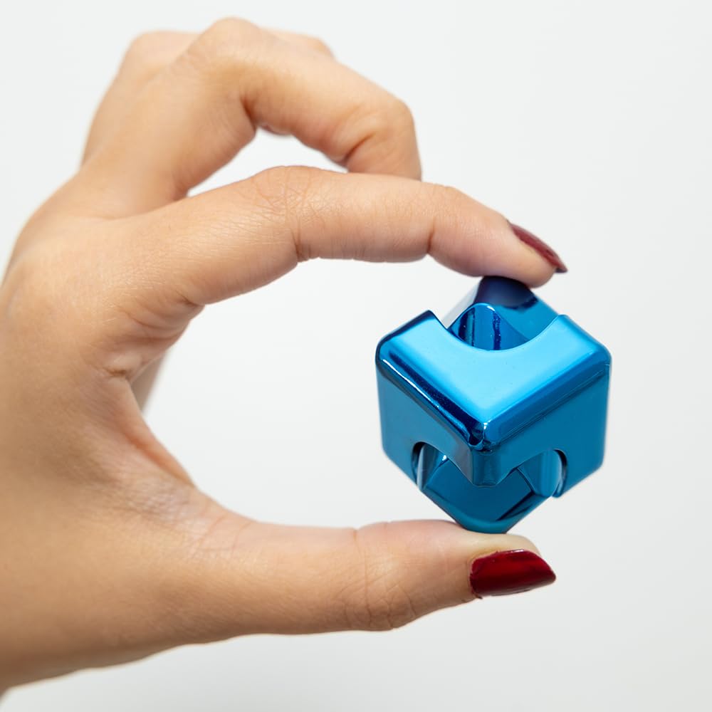 QUBI Cube Spinner 4-in-1 Fidget Toy for Anxiety Relief & Focus - Aluminum Alloy Stress Relief Spinner for Kids & Adults with ADHD, Autism - Blue Desktop EDC Fidget Spinner - Perfect for Office, School & Travel Stress Management