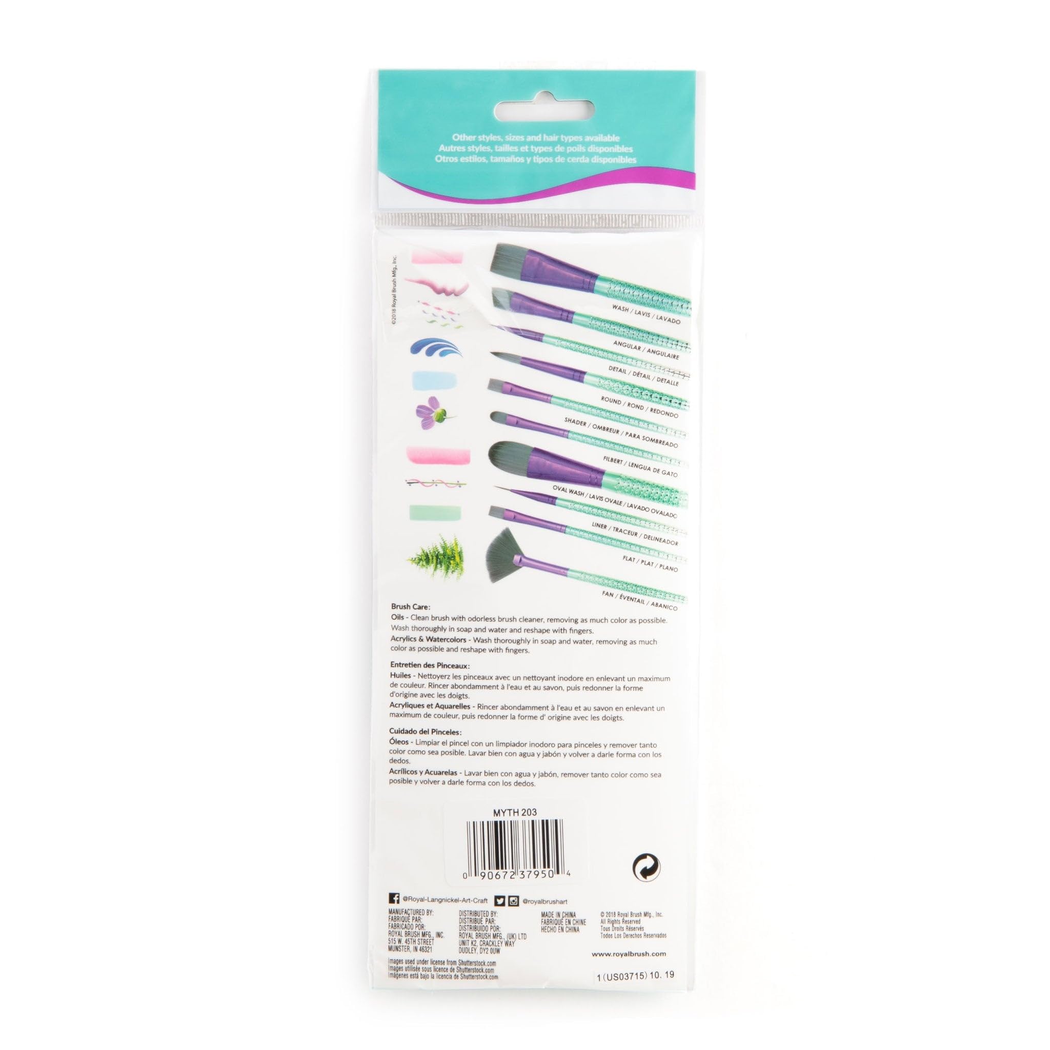 Royal & Langnickel Mythos 7-Piece Mermaid 203 Variety Craft Brush Set for Acrylic, Watercolor & Oil Painting - Includes Angular & Round Brushes in Teal - Perfect for Artists, Beginners & DIY Craft Projects